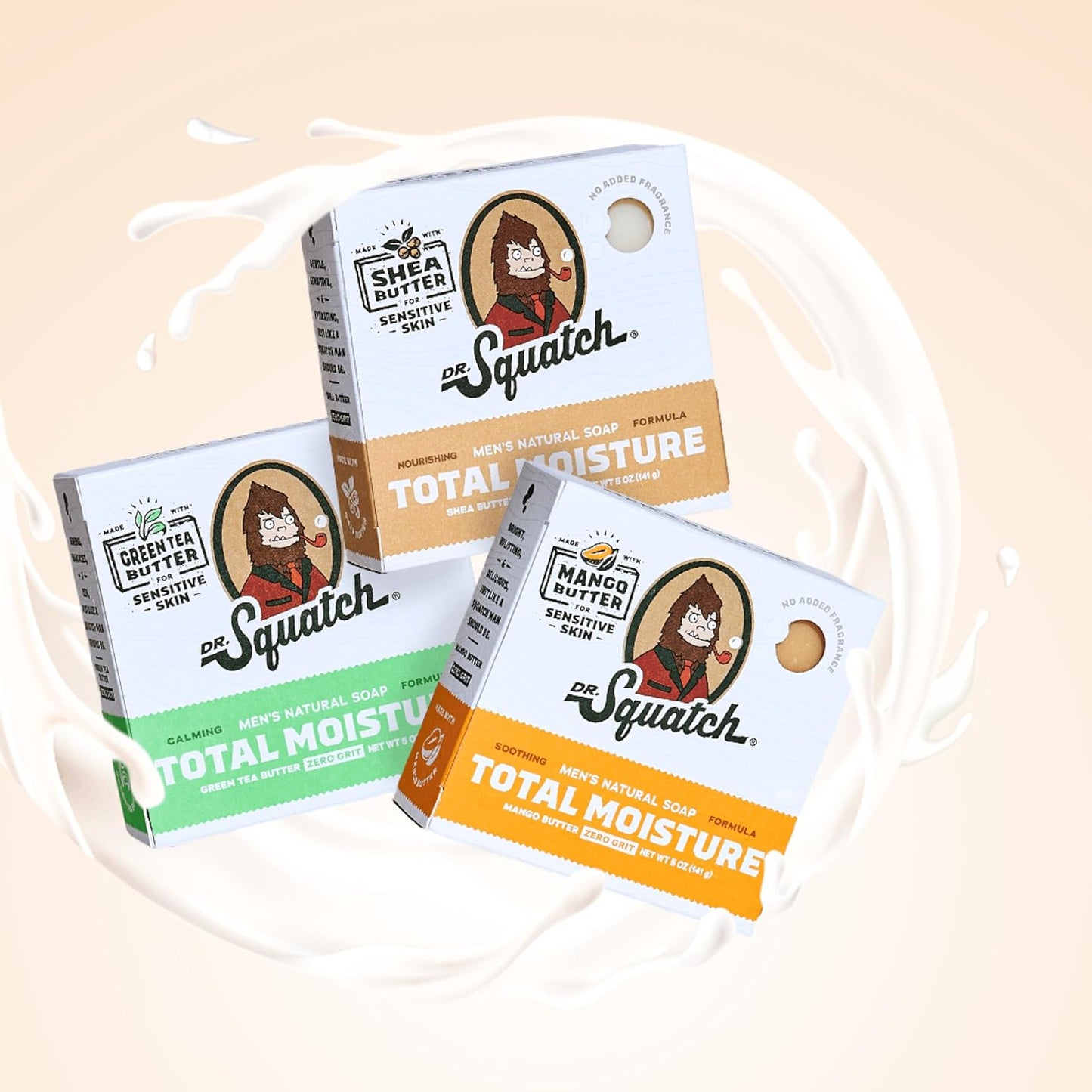 Dr. Squatch NEW Total Moisture Bar Soap for Men - No Added Fragrance Formulated for Sensitive Skin - Mango Butter (5 oz, 3-pack)