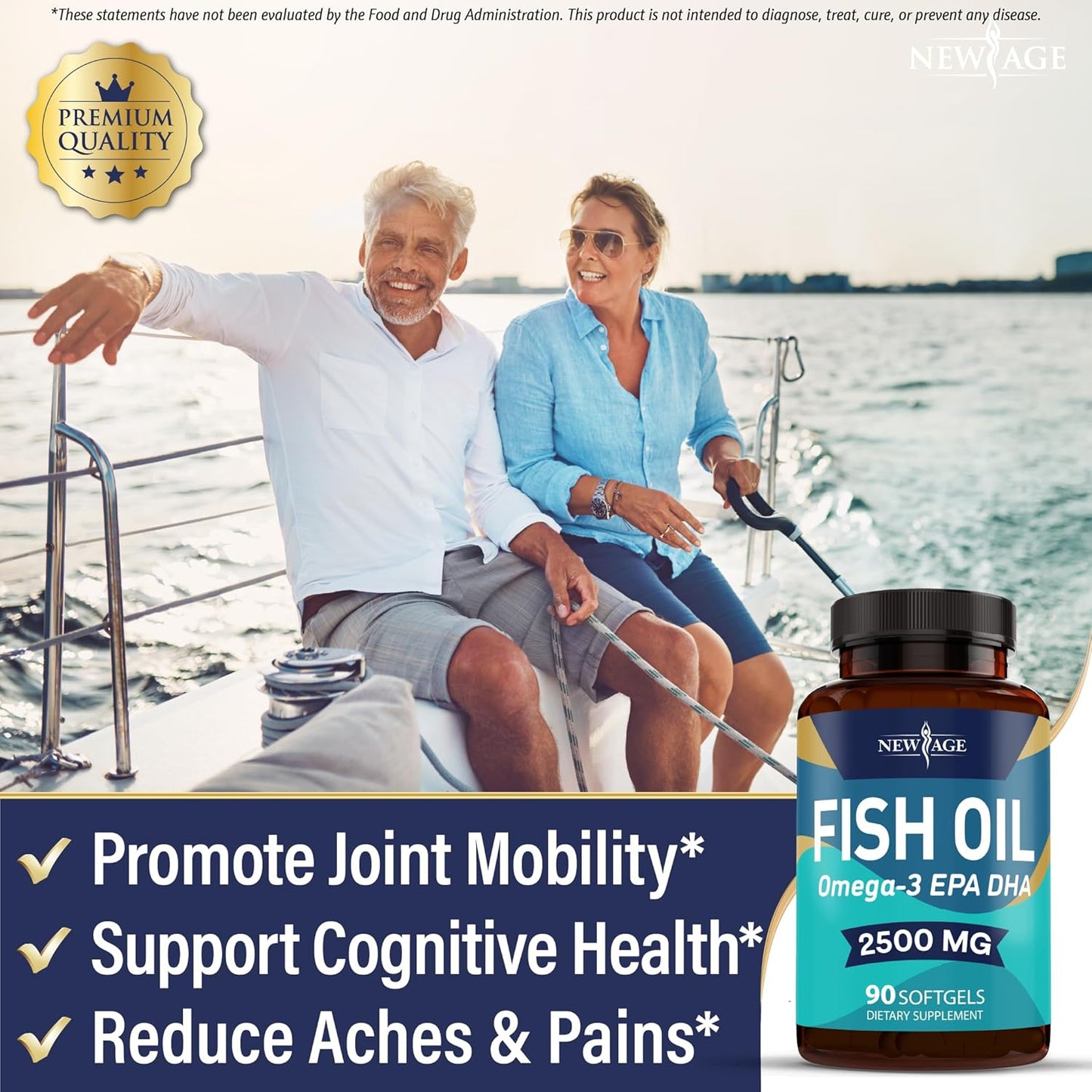 NEW AGE Omega 3 Fish Oil Supplement - Non GMO - EPA, DHA Fatty Acids Gluten Free (270 Softgels (Pack of 3))