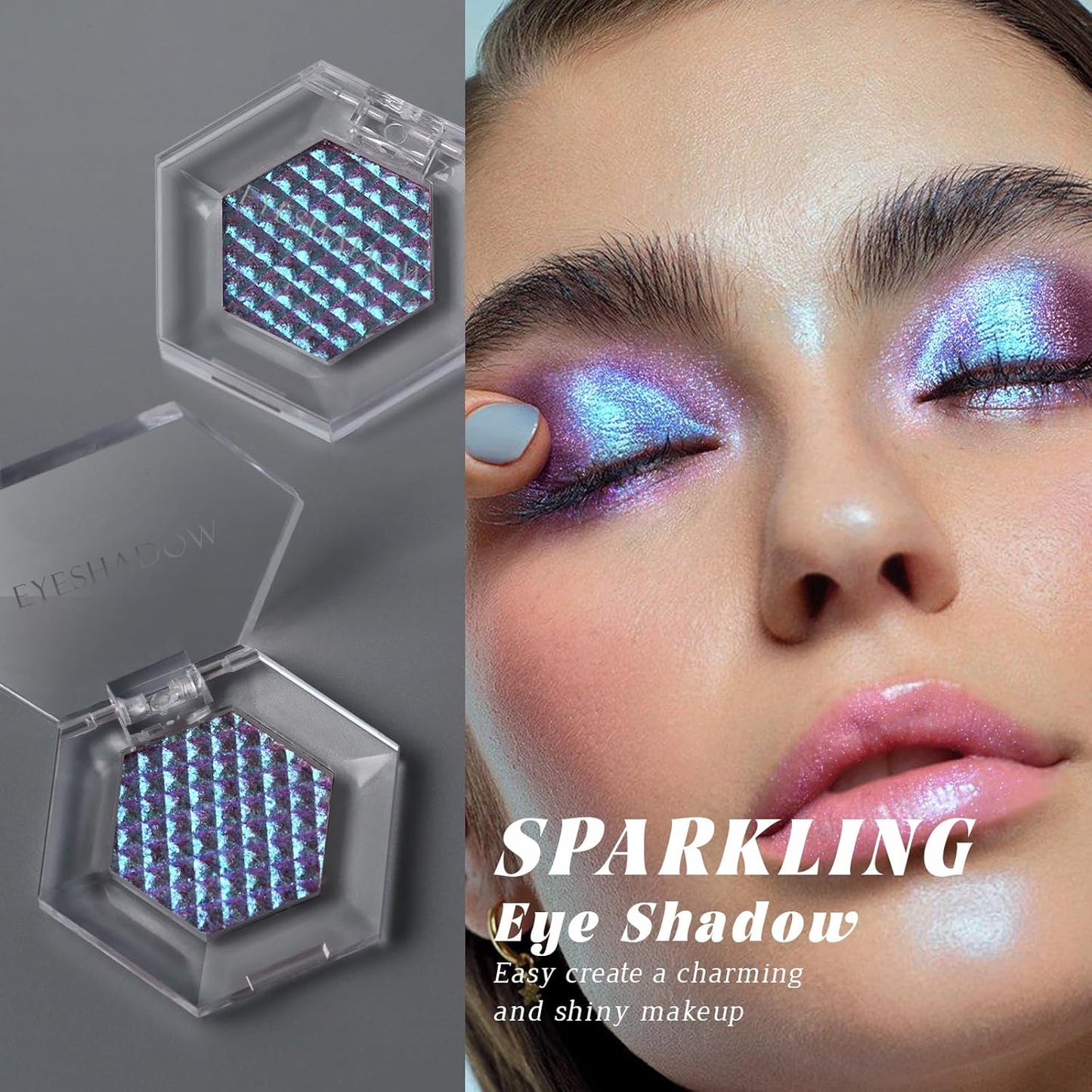 Chameleon Blue Glitter Eyeshadow, Cream to Powder Shimmer Multichrome Single Eyeshadow, Sparkling Holographic Color Shifting Eye Brightener Highlighter Makeup Palette 05