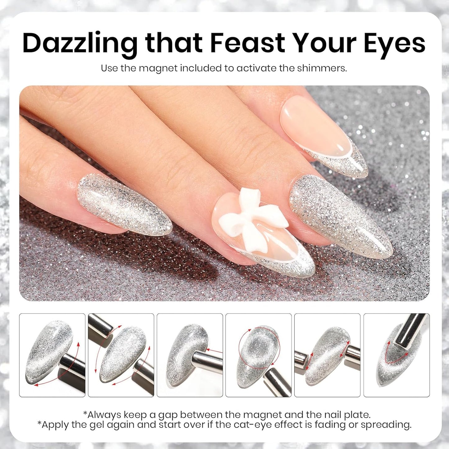 Beetles Sliver Cat Eye Gel Nail Polish - 15ML Glitter Cat Eye Magnetic Holographic Fall Gel Polish Soak Off UV Salon DIY French Nail Art Gift for Women