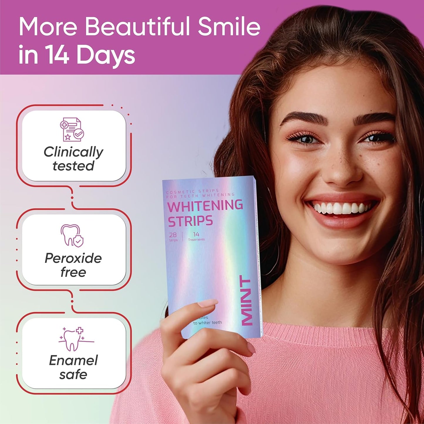 Gentle Teeth Whitening Strips - (28 Stripes) Bleaching Teeth Free of Peroxide for a Radiant Smile - Gentle Tooth whitening