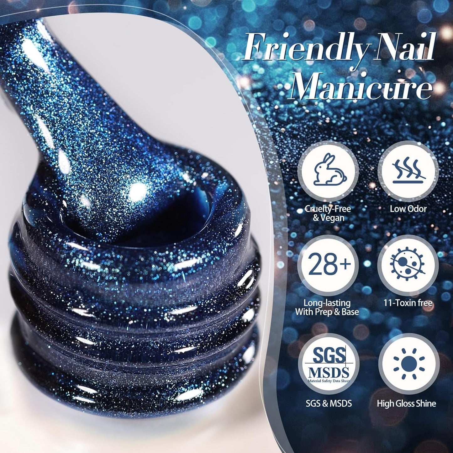 Born Pretty Cat Magnetic Eye Gel Nail Polish,Dark Blue Magnetic Gel Polish Nightscape Cat Magnetic Eye Gel Manicure Nail Art DIY 15ml