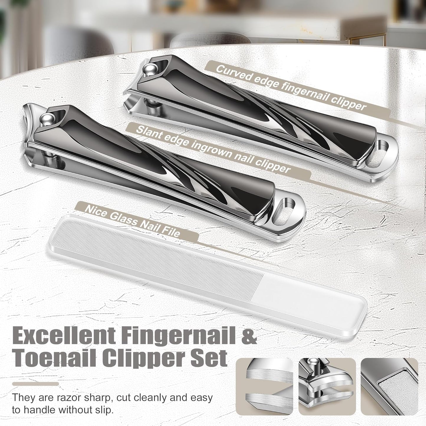 Nail Clipper Set, Premium Sharp Toenail Clippers & Fingernail Clipper, Nail Cutter, Nail Clippers for Adult Men Women Seniors, Black