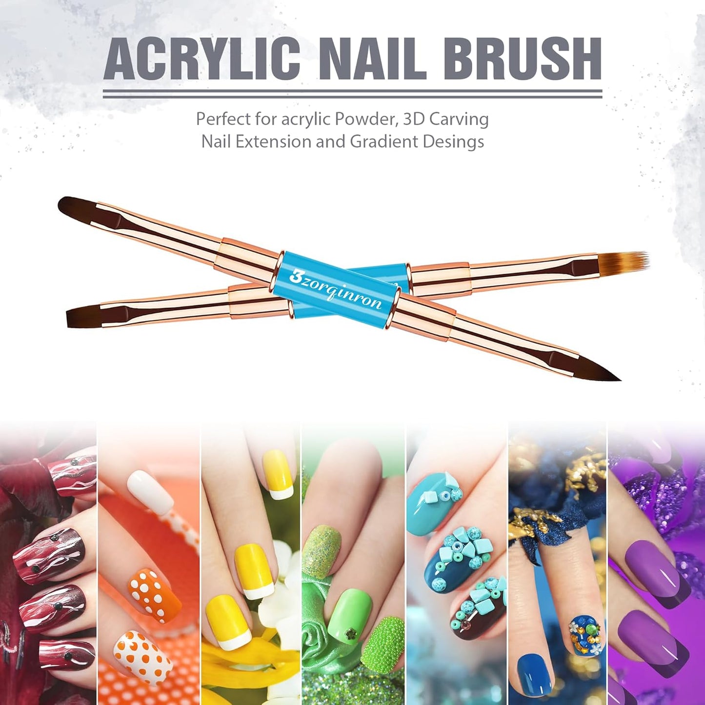 Nail Art Bushes Set, Professional 5Pcs Double-Ended Nail Brush Kit for Details, Long Lines, Ombre & 3D Design-Perfect for DIY Manicures & Salons (Blue)