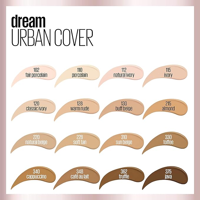 Maybelline Dream Urban Cover Flawless Coverage Foundation Makeup, SPF 50, Ivory