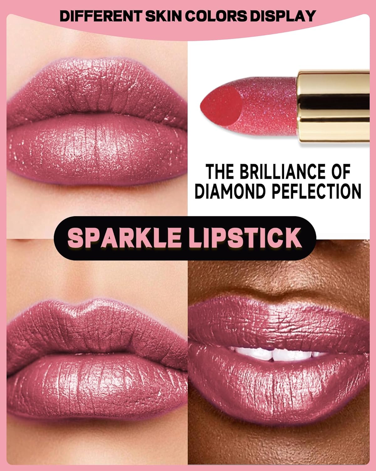 Glitter Metallic Cherry Plum Shimmer Lipstick Long Lasting,Glitter Diamond Shine Red Lipstick Transfer Proof Non-Stick Lip Gloss Shimmer Highly Pigmented Full Coverage Lip Makeup for Women-03
