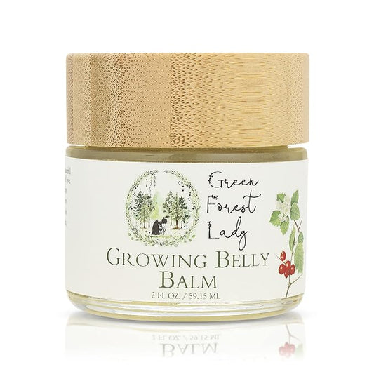 Green Forest Lady-Organic Growing Belly Balm to Support Skin as it Stretches in Pregnancy | Improves Elasticity | Moisturizes Skin | Soothes Itching | 2 FL. OZ./59.15 ML.