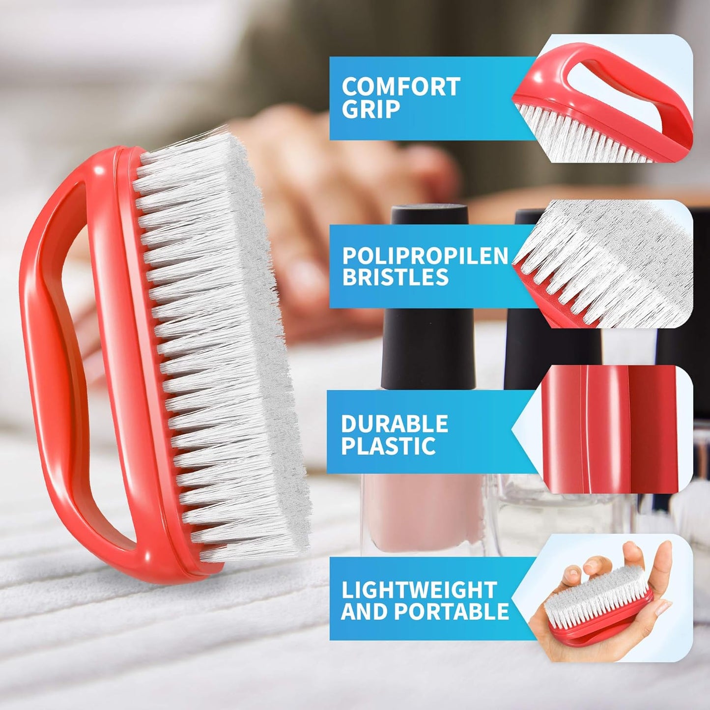 Konex Perfect-Grip Large Hand and Nail Brush 4" X 2-1/4" X 1-1/2" (Red)