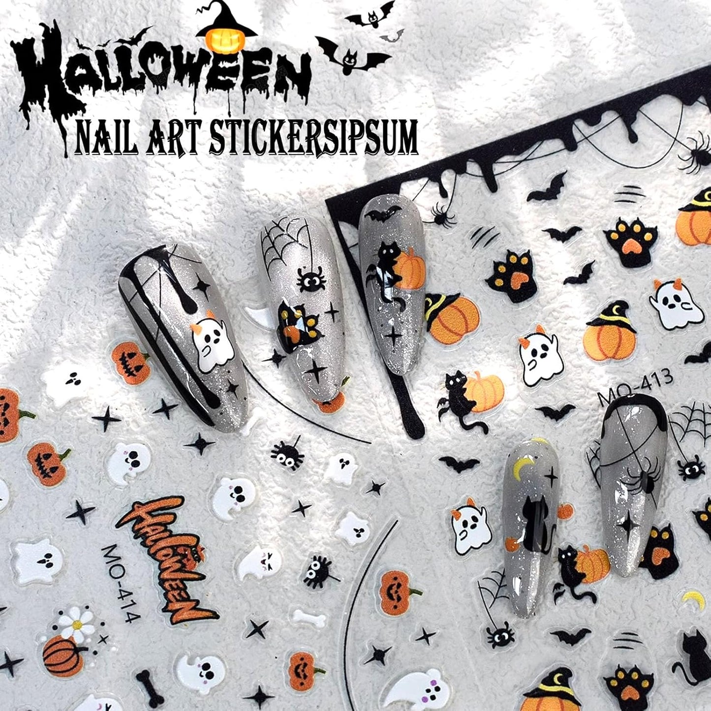 Halloween Nail Stickers Spider Web Pumpkin Spider Bat Stars Design Cute Ghost Nail Art Stickers for Holiday Acrylic DIY Nail Decoration 3 Sheets