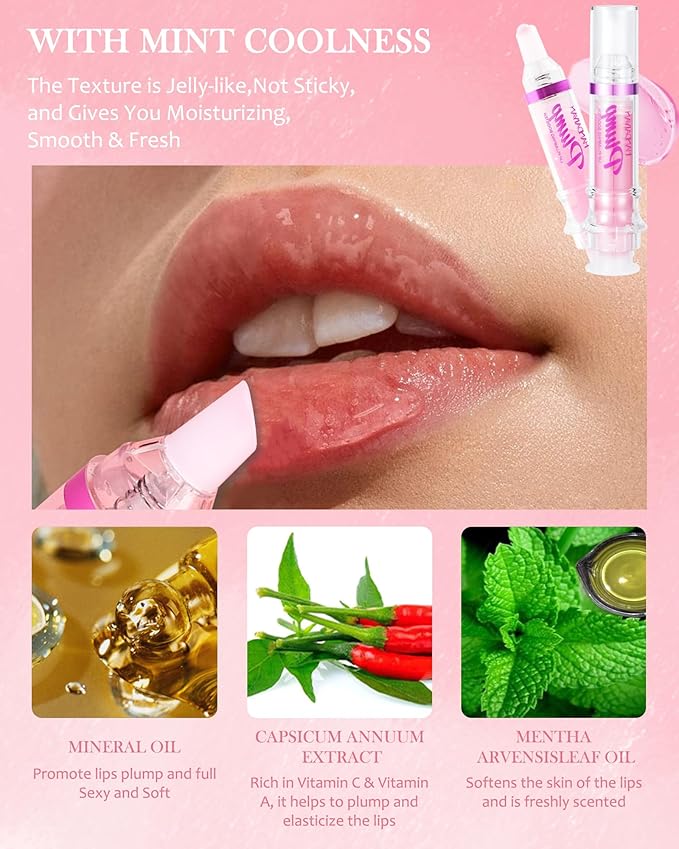 Spicy Lip Plumping Booster,Plumping Lip Oil with Chili Extract,High-Shine Smooth Fuller Lips,Hydrating Pink LIp Goloss Lip Glaze,Plump and Pout Lip Plumper Lipstick,Christmas Makeup Gift for Women-02#