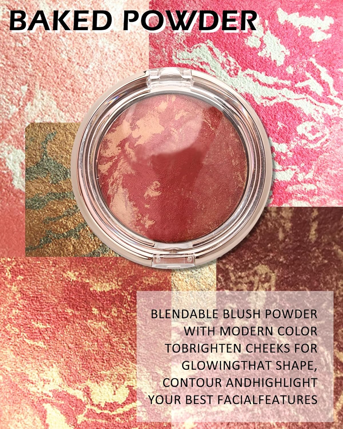 Baked Blush,Glow Marbleized Blush Powder Palette,Lightweight Shimmery Cruelty-Free Blusher for Cheeks,Eyeshadow & Highlight,Makeup Gift for Women rubores de maquillaje(0.49Ounce)-09 Mangosteen