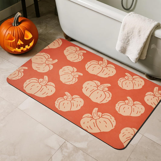 Halloween Bath Mat, Thin Halloween Bathroom Rug Non-Slip Quick Dry Pumpkin Bath Mat Fits Under Door Thin Floor Mat Fall Halloween Decor, 17’’x30‘’, Pumpkins Orange
