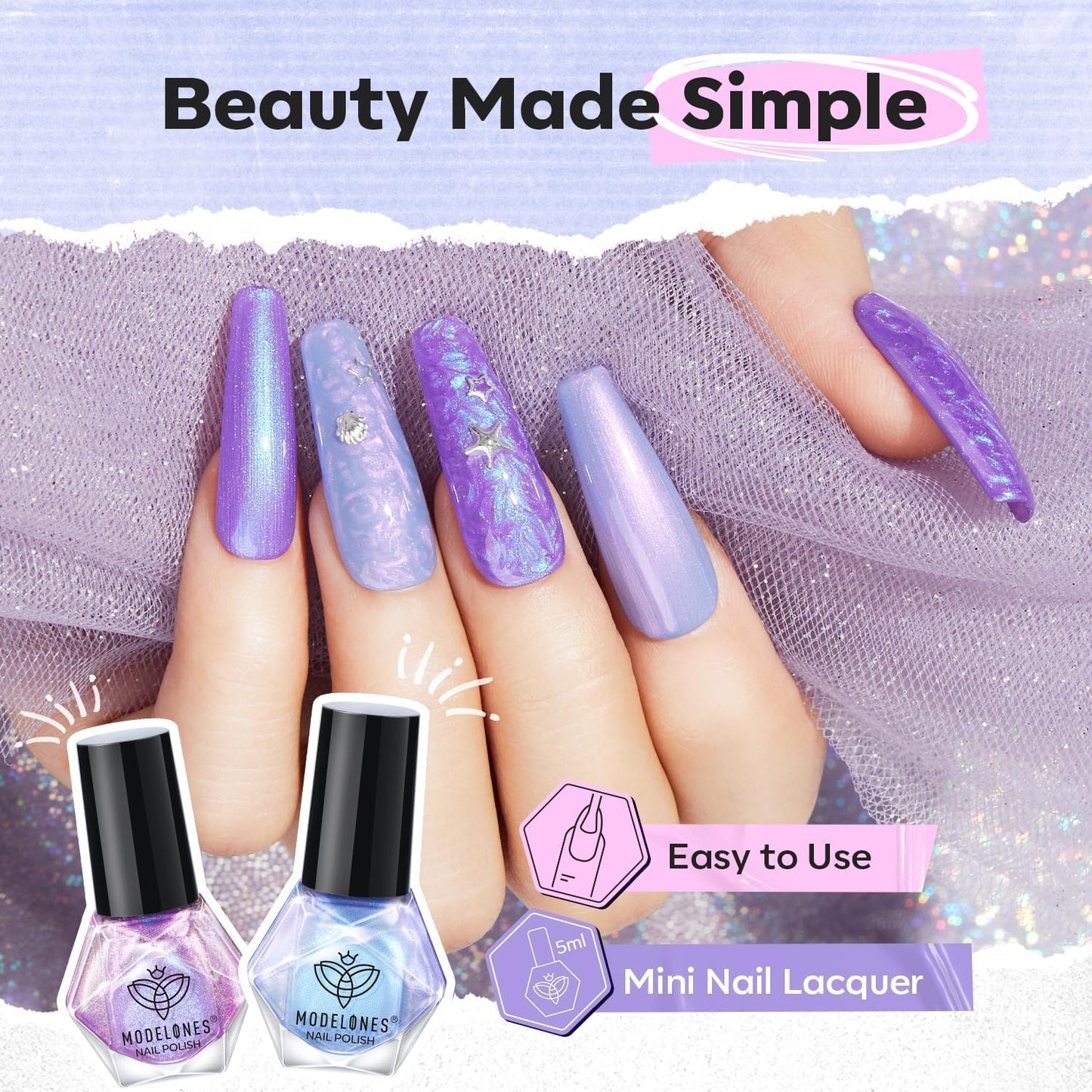 modelones Nail Polish Set, 6 Colors Chrome Pearl Shimmer Pink Purple White Aurora Iridescent Green Quick Dry Nail Polish Kit Gifts for Women 2025 Salon DIY Manicure Kit