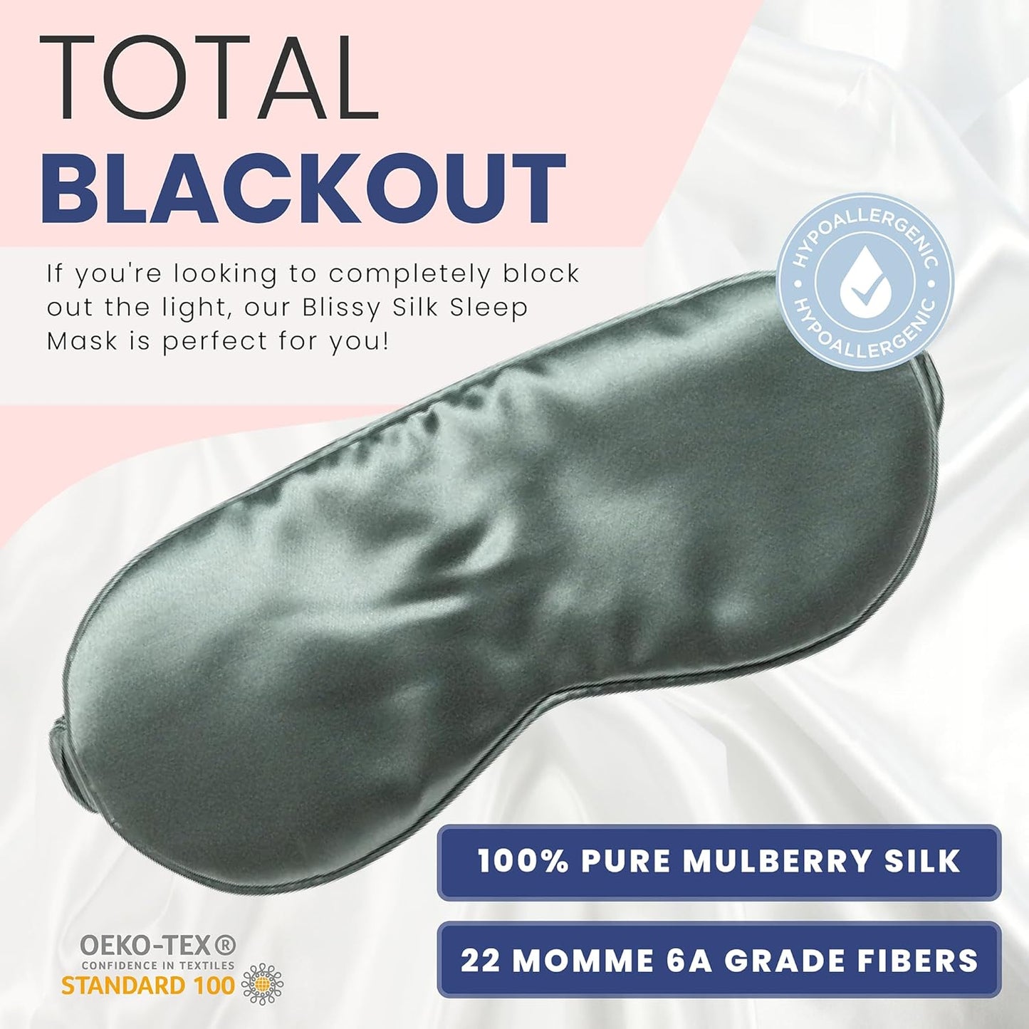 BLISSY Silk Sleep Mask - Mulberry Silk 22 Momme 6A Fibers - Complete Blackout - Hypoallergenic - Pull On - Matcha