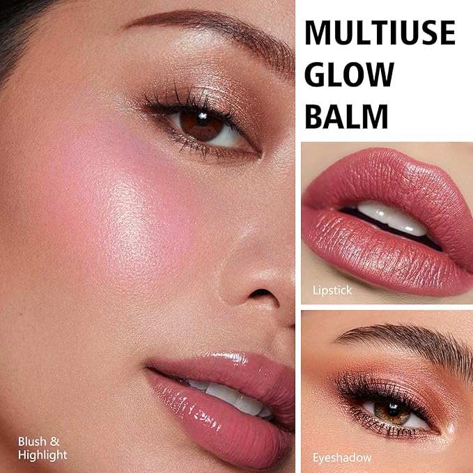 KYDA Miracle Glow Balm, Glow Tinted Blush Balm, Multiuse Face Balm for Cheek Lips Eyes, Hydrating Cream Blush, Blendable Lightweight, Shimmer Blusher, Natural, 1.76 oz