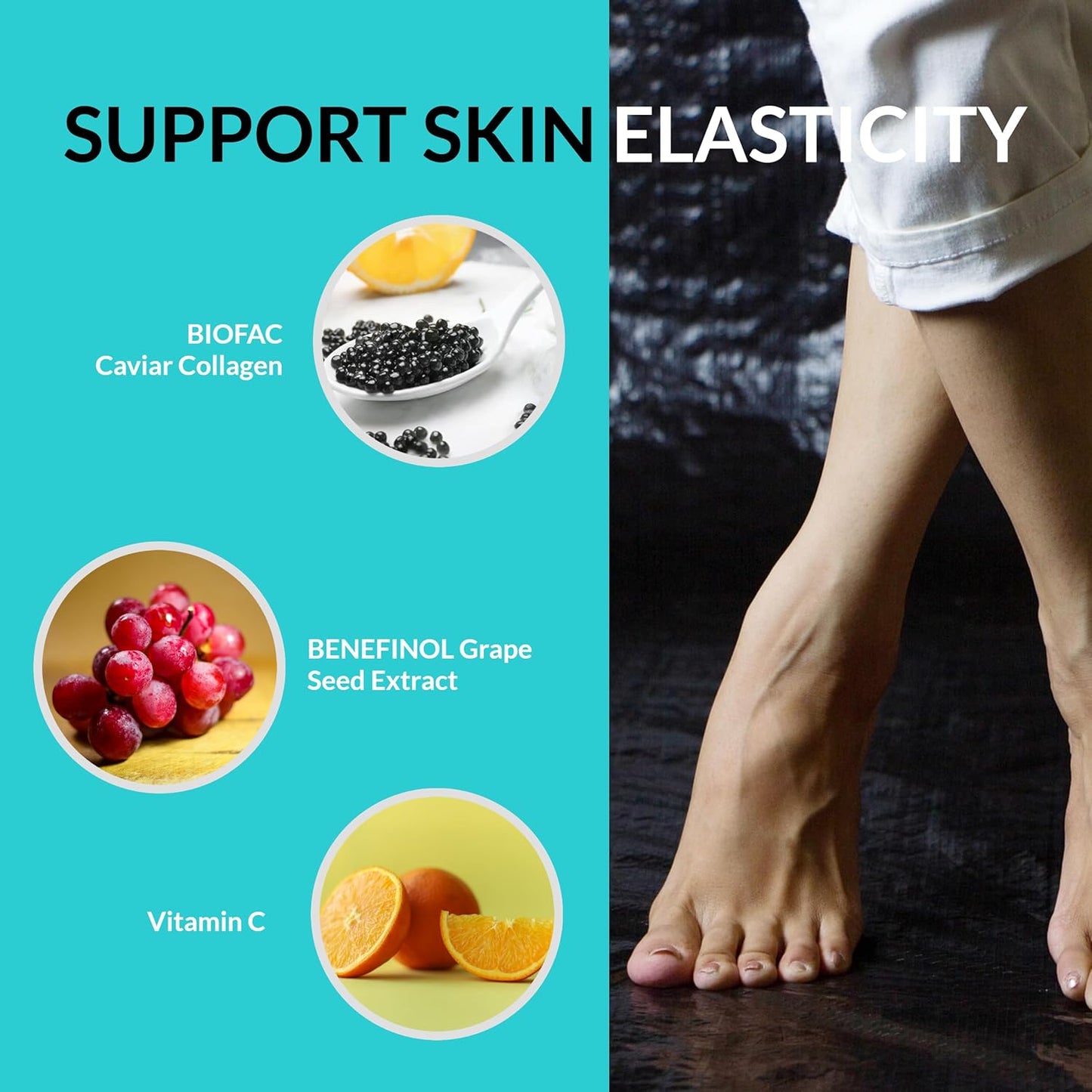 UpNourish Cellulite Vein Health Supplement with Caviar Collagen, SOD DIMPLESS, MOROSIL, Butchers Broom, Horse Chestnut, Leg Wellness and Circulation Support 90ct