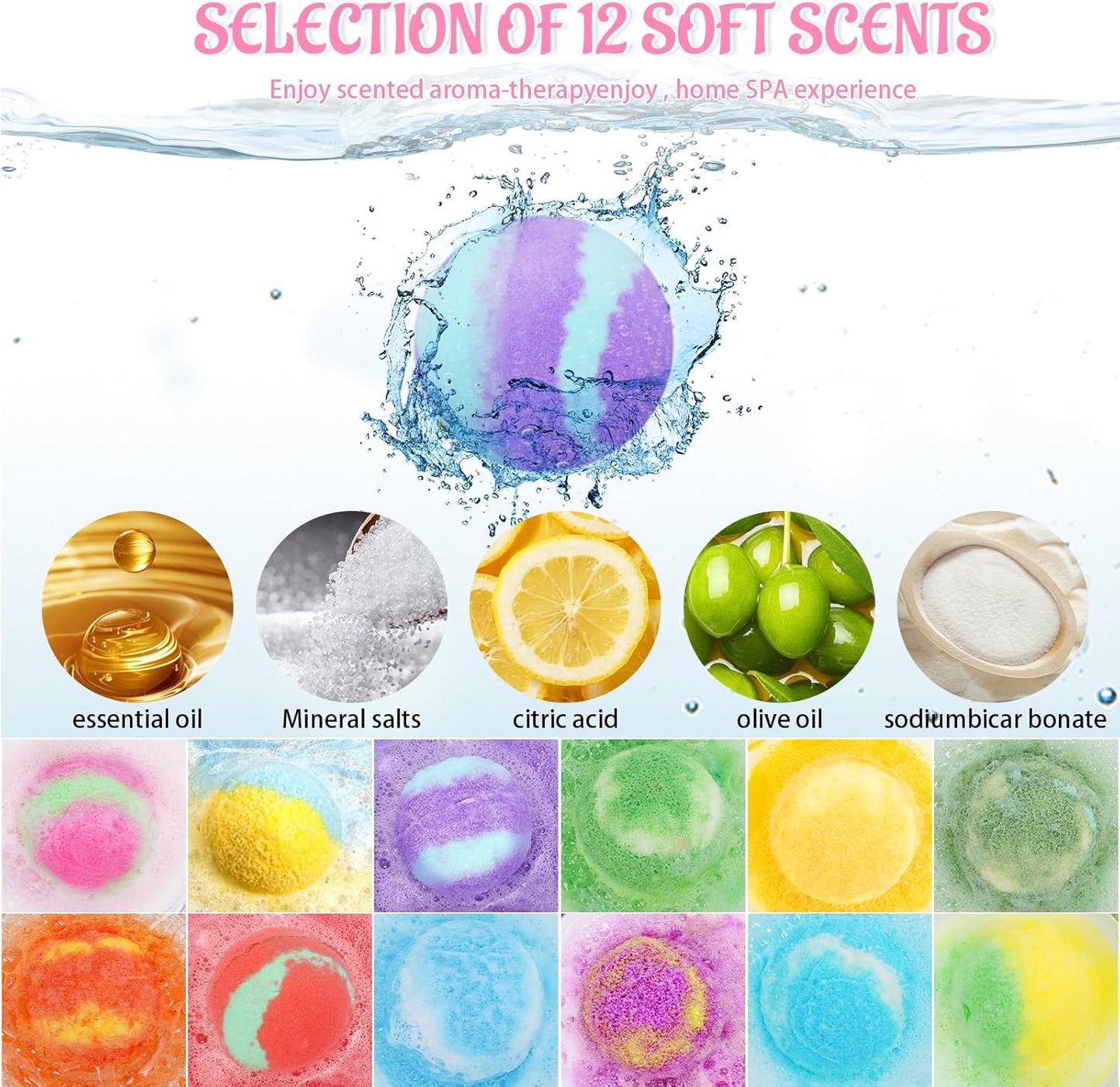 Luxury Bath Bombs Gift Set for Women, Girlfriend, Her, Girls, 12 Pcs XXL Organic Natural Lush Fizzy Shea Butter & Safe Oil Bathbombs for Skin Moisturizing, Bubble Spa Bath, Mothers Day Gift for Wife