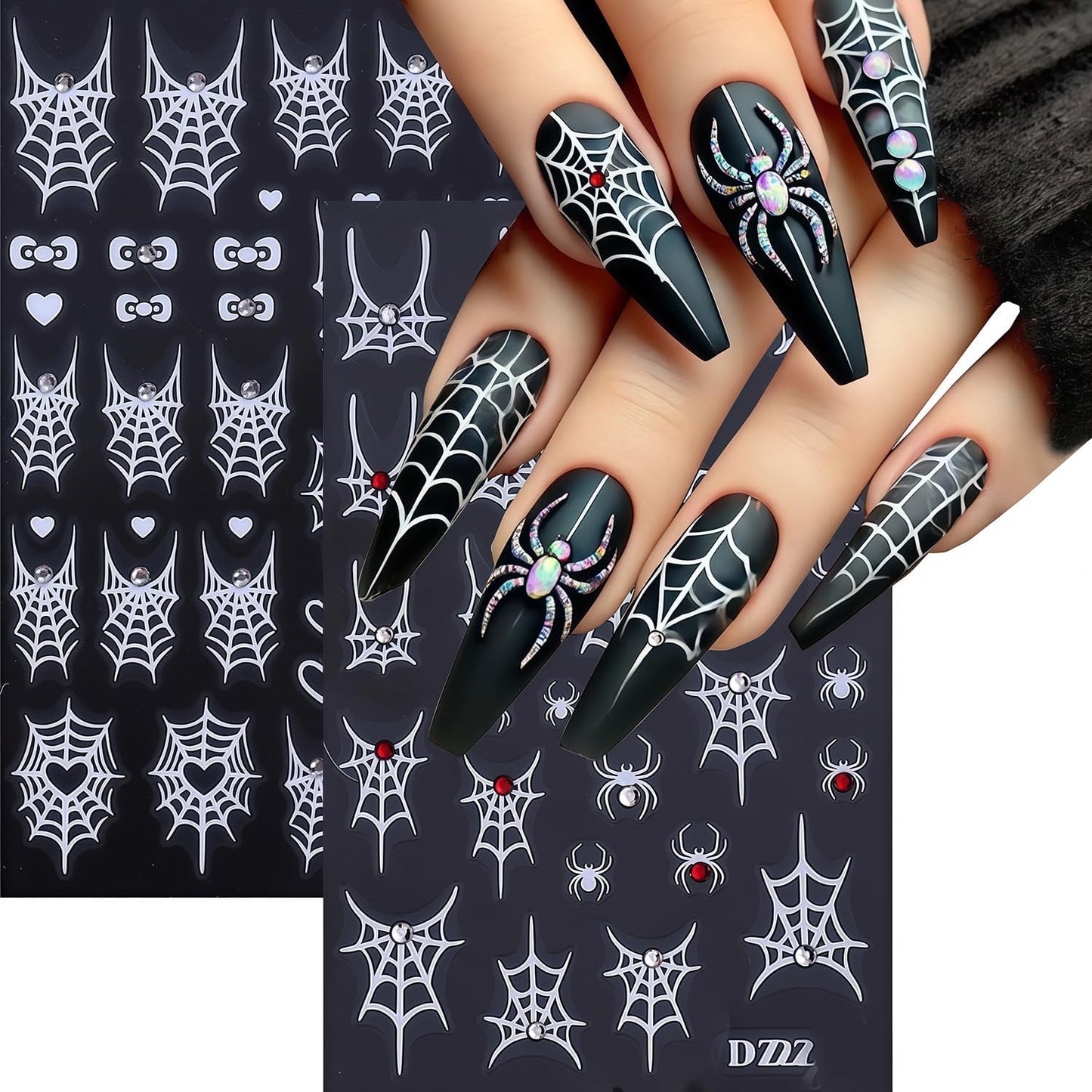 6 Sheets Shining Crystal Diamond Spider Web Nail Stickers for Nail Art Self-Adhesive Halloween Nail Decals Spider Web Spiders Stickers Fall Holiday DIY Manicure Decoration Supplies Sticker for Women