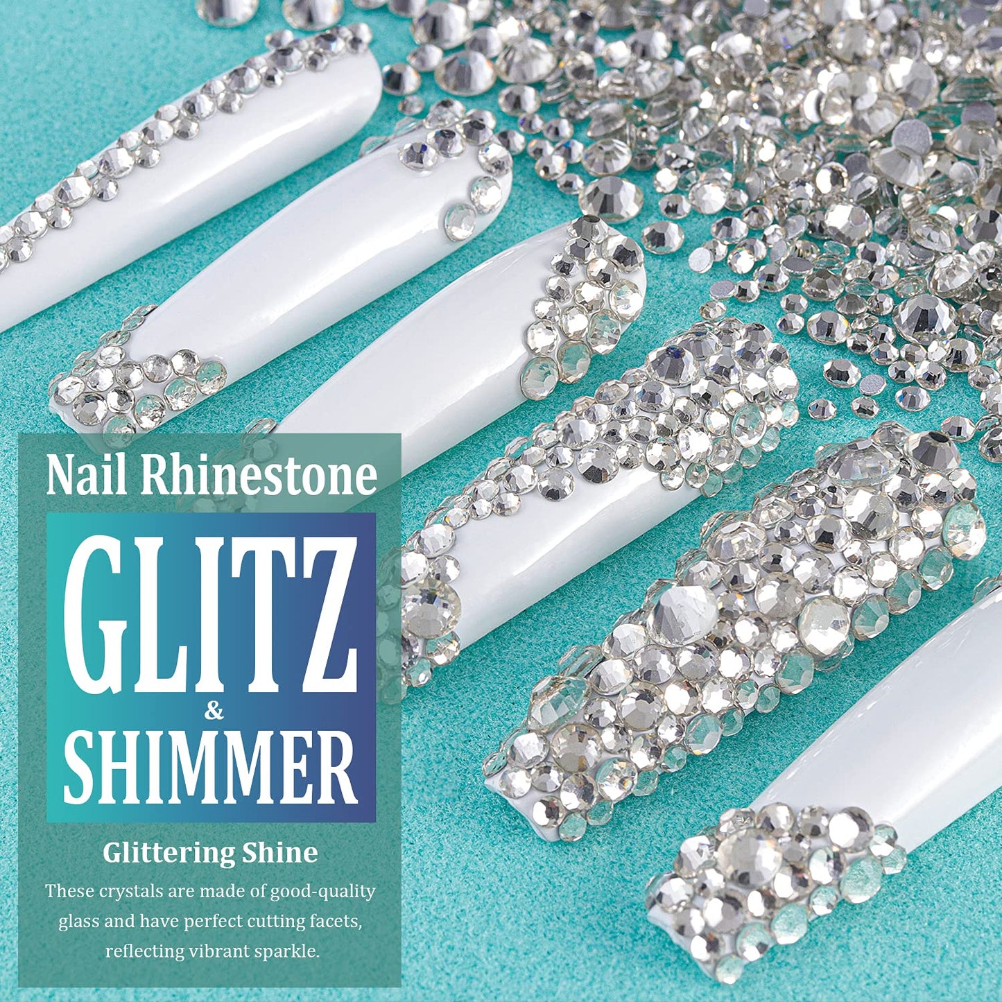 6 Sizes Transparent White Silver Glass Crystal Kit with Pickup Pen + Tweezer Tools for Shine Nail Art Manicure Makeup DIY Decoration Flatback Round Rhinestone Gem Jewelry Diamond