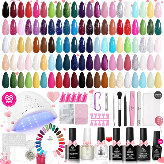 Beetles Gel Nail Polish Kit with UV Light 68 PCS Set 35 Colors Pastel Red Gel Polish with Base and Matte&Glossy Top Coat Soak Off Gel Nail Kit All Year Manicure Tools Gifts for Women