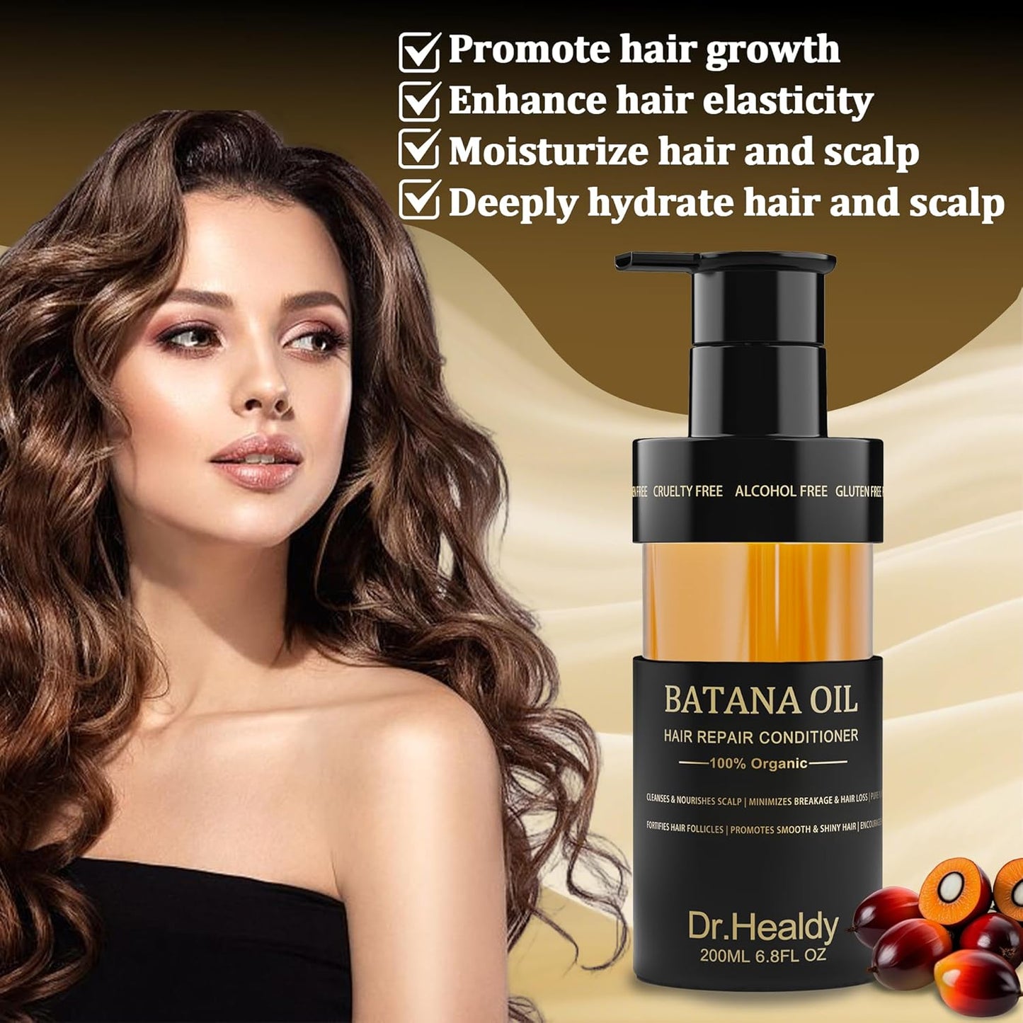 Dr.Healdy Batana Oil Conditioner for Hair Growth - Repairs Damage, Nourishes Scalp & Strengthens Hair Roots - Sulfate Free Formula for All Hair Types (6.8 Fl Oz)