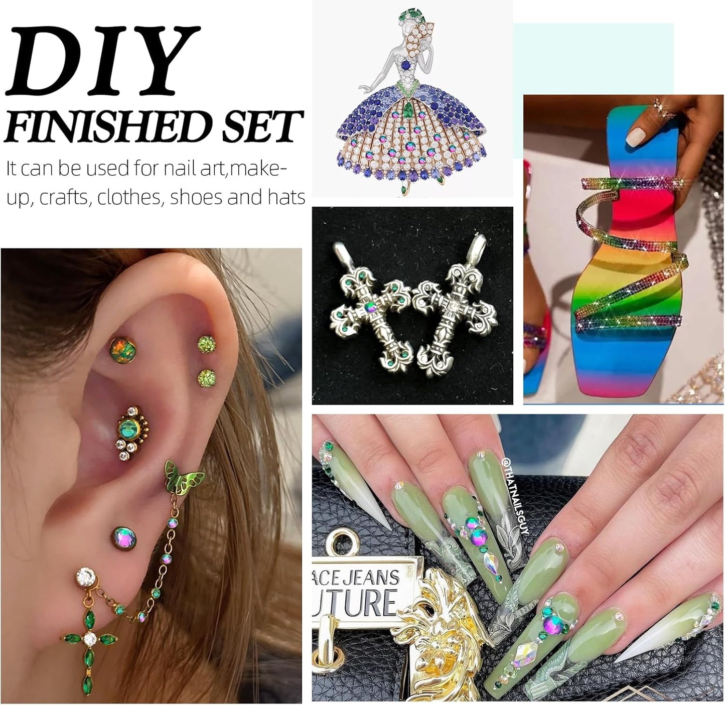 Green Volcano Flatback Rhinestones, Glass Rhinestones for Nail Art and Craft, Glue Fix, Loose Crystal Gemstones(Green Volcano, SS8, 2880pcs, 2.3-2.5mm)