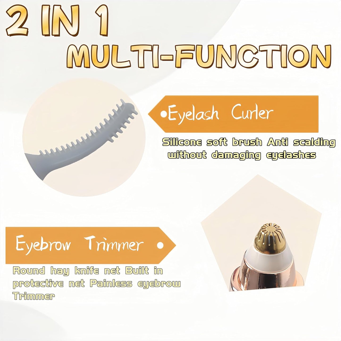 2025 Upgraded Heated Eyelash Curler - 2-in-1 USB Rechargeable Electric Eyelash Curler & Eyebrow Trimmer, Fast Heating in 6s, Anti-Burn Design, 24H Long-Lasting Effect, Perfect Gift for Women (White)