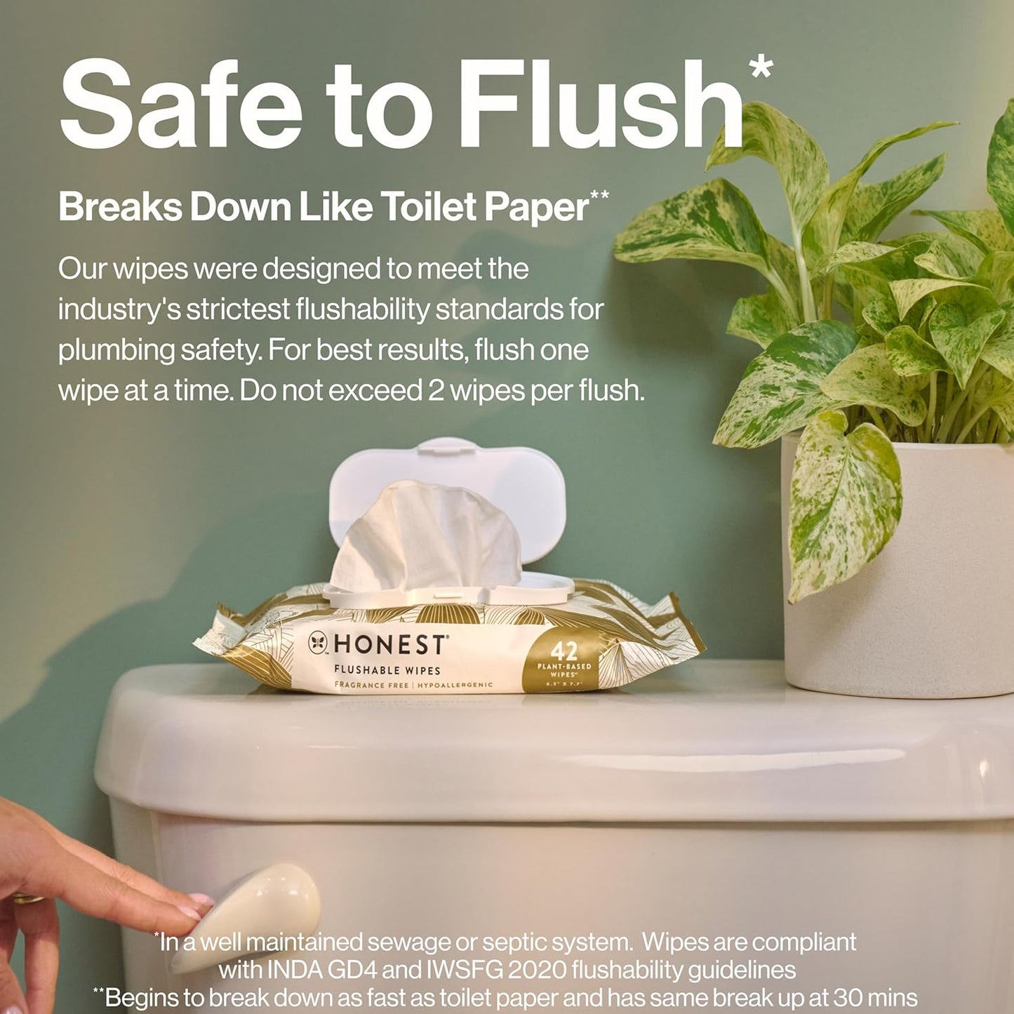 The Honest Company Flushable Wipes for Sensitive Skin | Fragrance Free, Hypoallergenic, 99% Water, Safe to Flush | pH Balanced Feminine Wipes | Gilded Wings, 42 Count