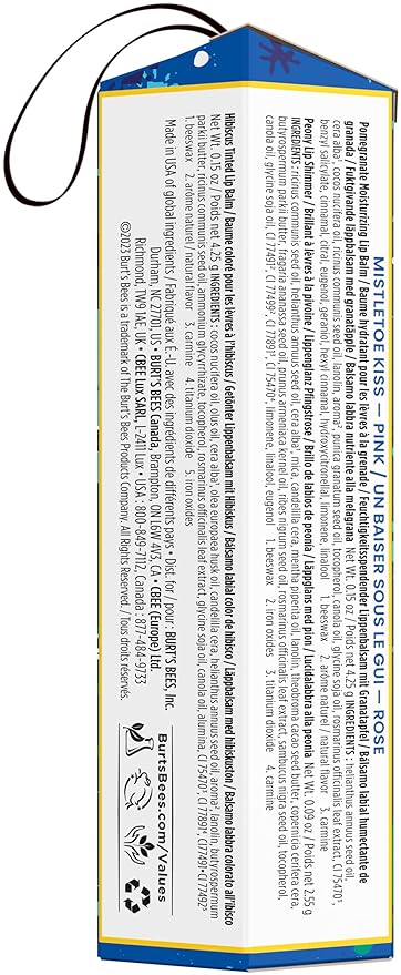 Burt's Bees Mistletoe Kiss Pink, Pomegrante, Peony, Hibiscus Lip Balm and Shimmer Holiday Collection Gift Set of 3-1 Count