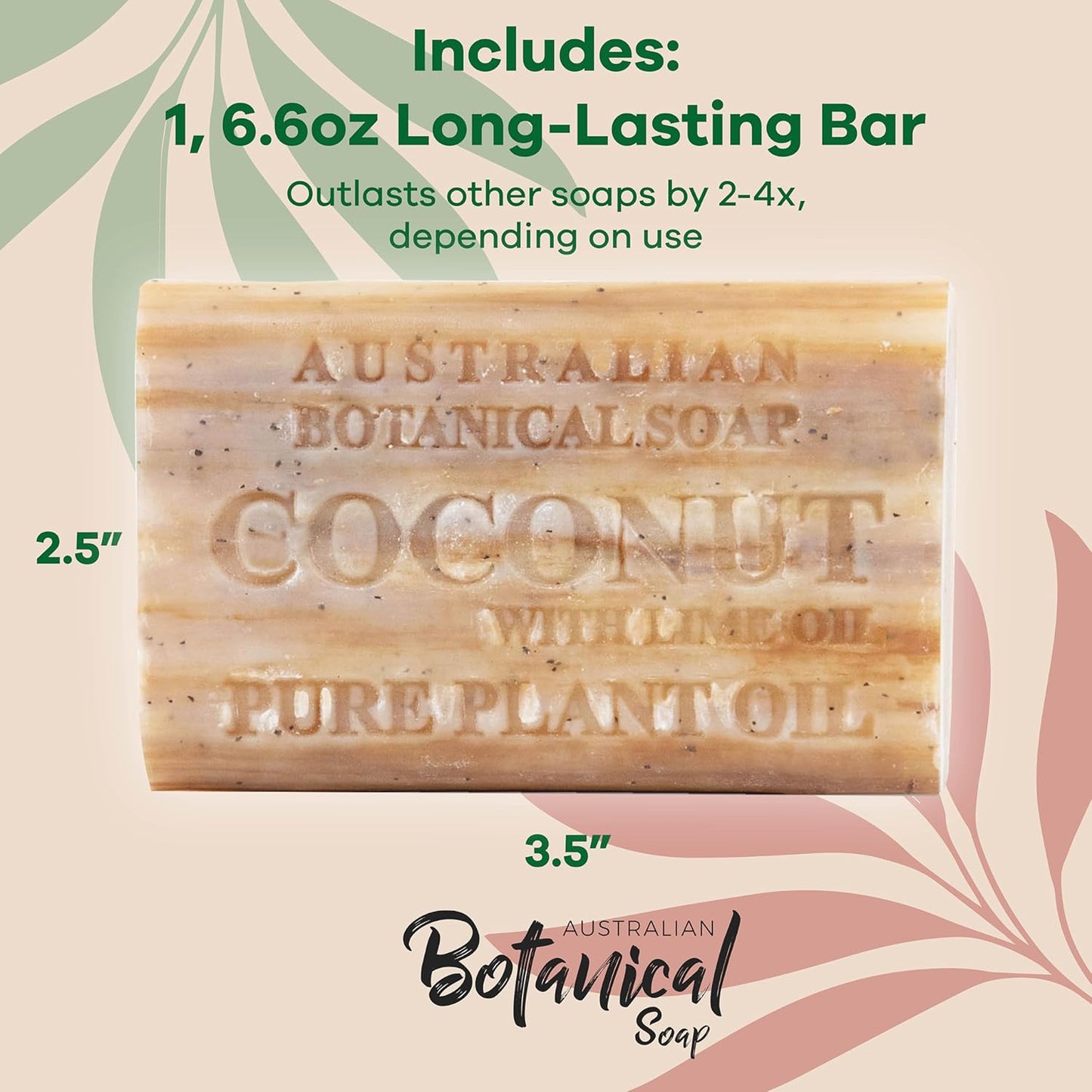 Australian Botanical Soap Coconut with Lime Oil 6.6 oz Triple Milled Luxury Soap Bar Enriched with Shea Butter, Coconut Shells, and Essential Oil, Pack of 1