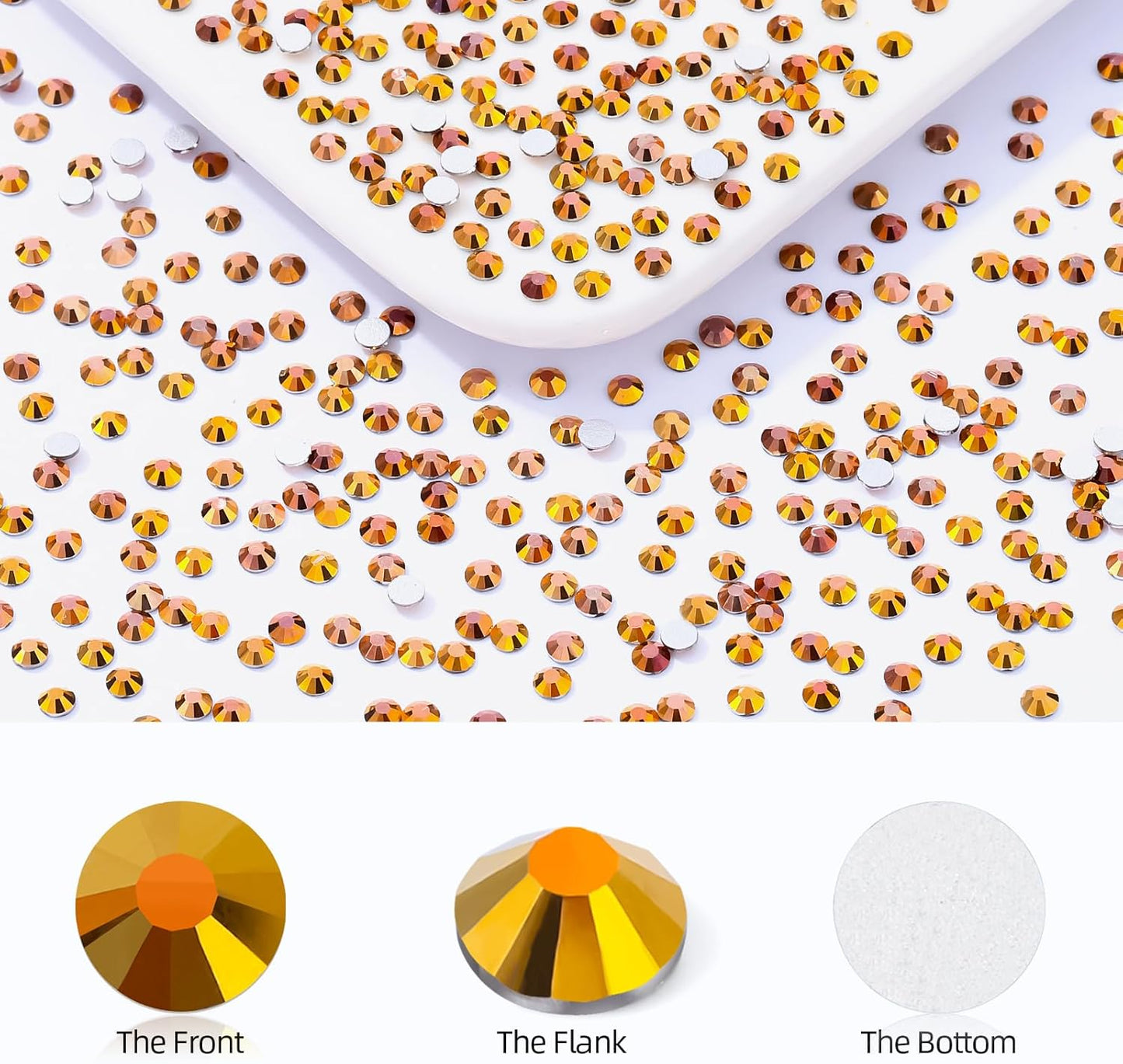 Gold Flatback Rhinestones, Glass Rhinestones for Nail Art and Craft, Glue Fix, Loose Crystal Gemstones(Gold, SS8, 1440pcs, 2.3-2.5mm)