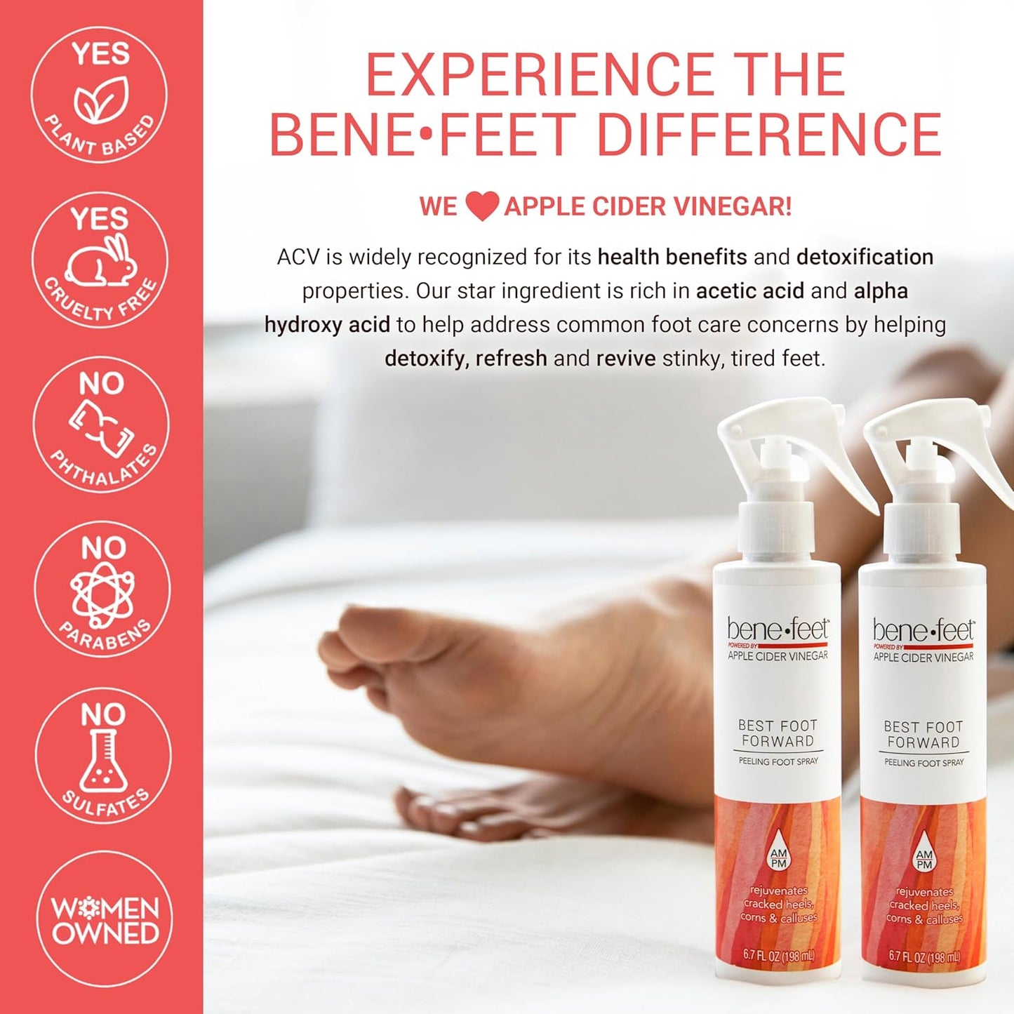 Benefeet Best Foot Forward Peeling Spray - May Help Rejuvenate + Smooth for Cracked Heels, Corns + Calluses Made w/Shea Butter, Apple Cider Vinegar + Tea Tree Oil, 6.7 oz (2 Pack)