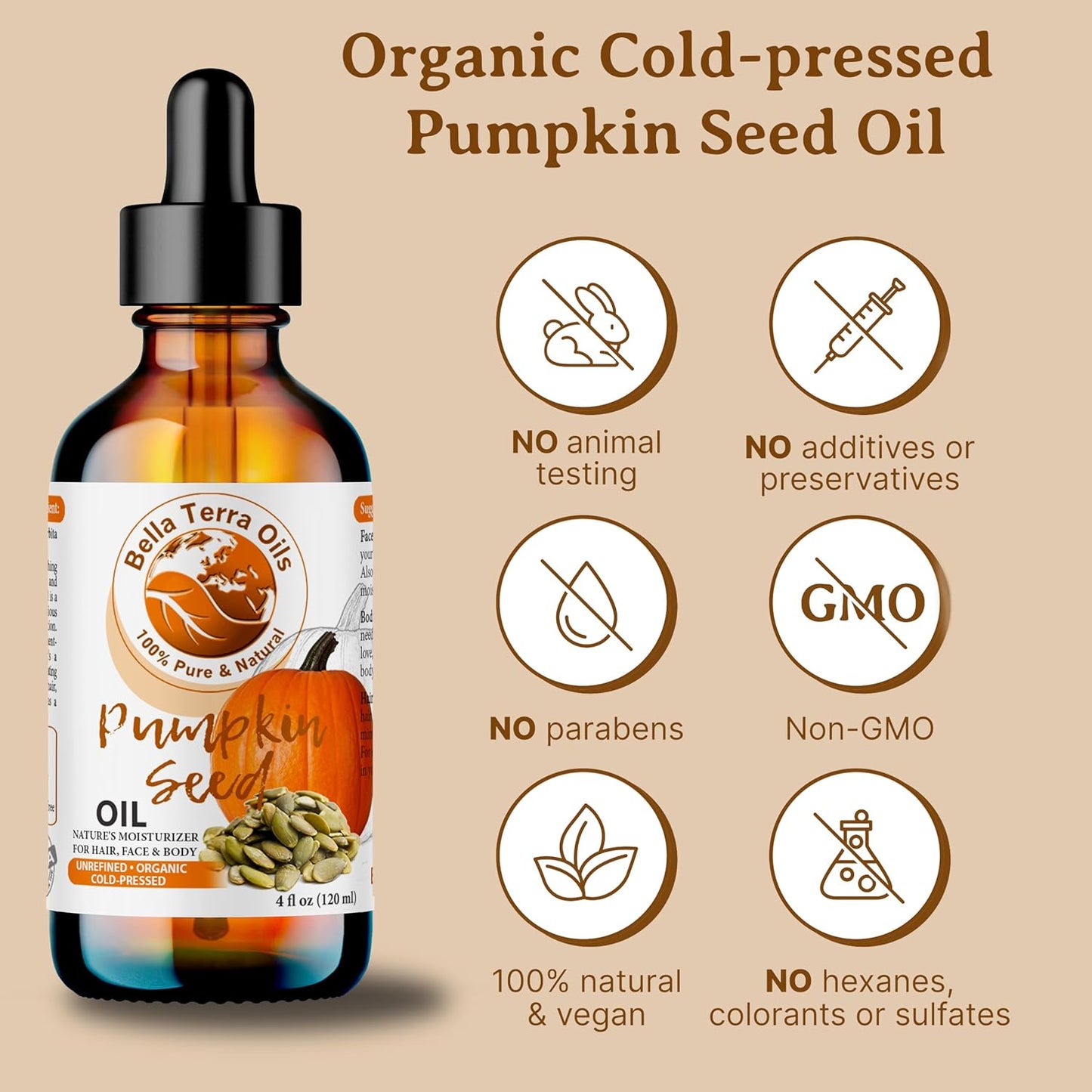 Bella Terra Oils Pumpkin Seed Oil 8oz - Organic, Cold-Pressed, Rich in Omega-9 & Essential Nutrients