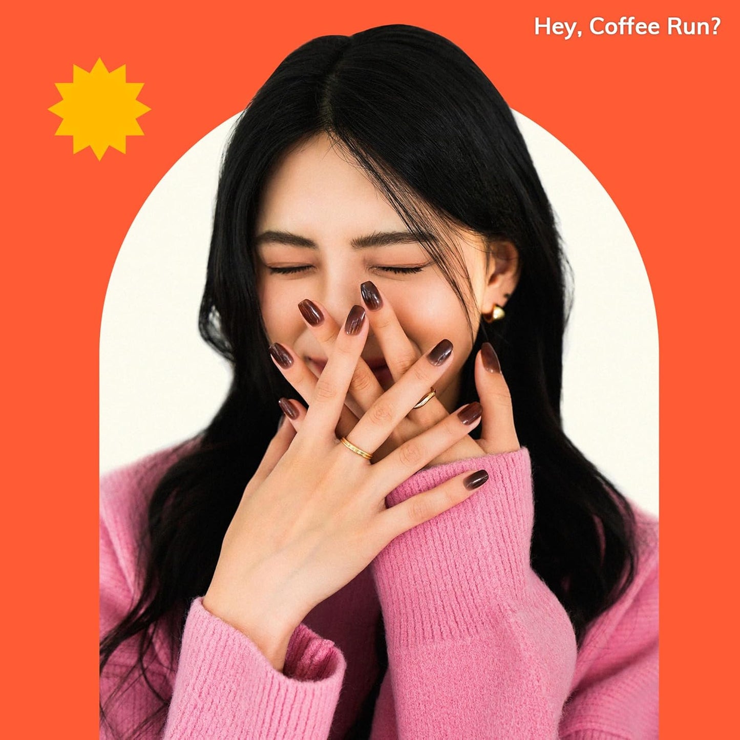 Semi Cured Gel Nail Strips | No LED Lamp Needed | Marble, Brown | Easy Apply & Remove, Salon Quality | Includes 28 Strips, 1 Prep Pads, Nail File & Wooden stick - Hey, Coffee Run?