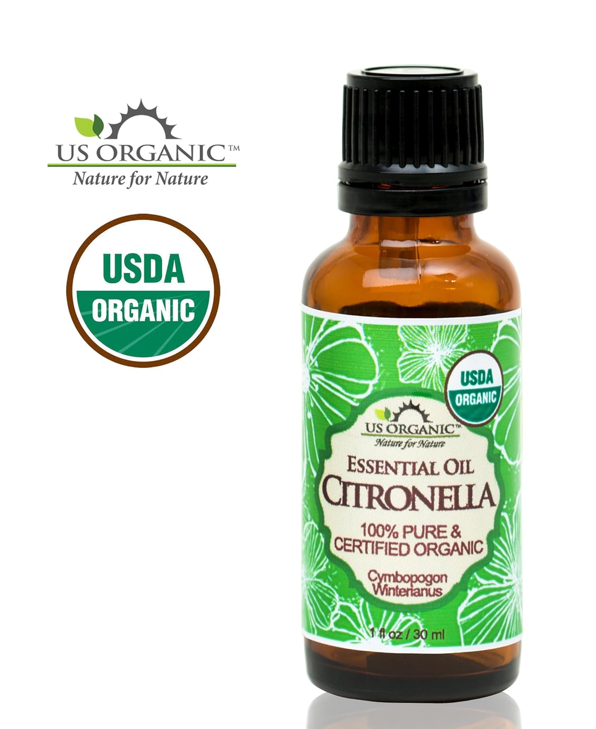 US Organic Citronella Essential Oil, USDA Certified, 100% Pure, 30 ml, Improved caps and droppers – Used for Skin Care, DIY Projects Like Candle Making and Much More