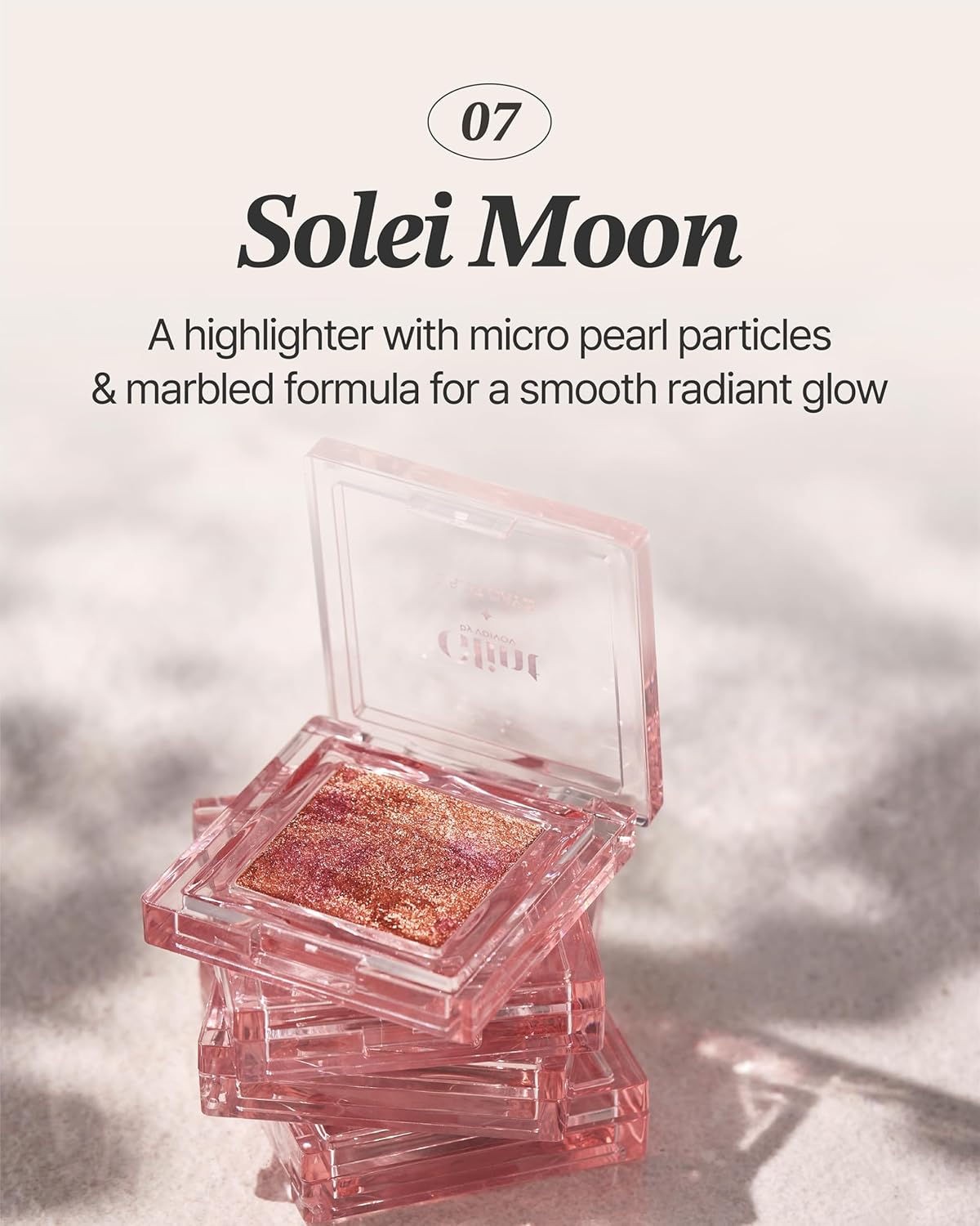 Glint Marble Highlighter (Solei Moon, 0.08oz) - Korean Makeup. Inspired Baked for Smooth, Radiant Glow, Long-Lasting Wear. Enriched with Micro Pearl Particles