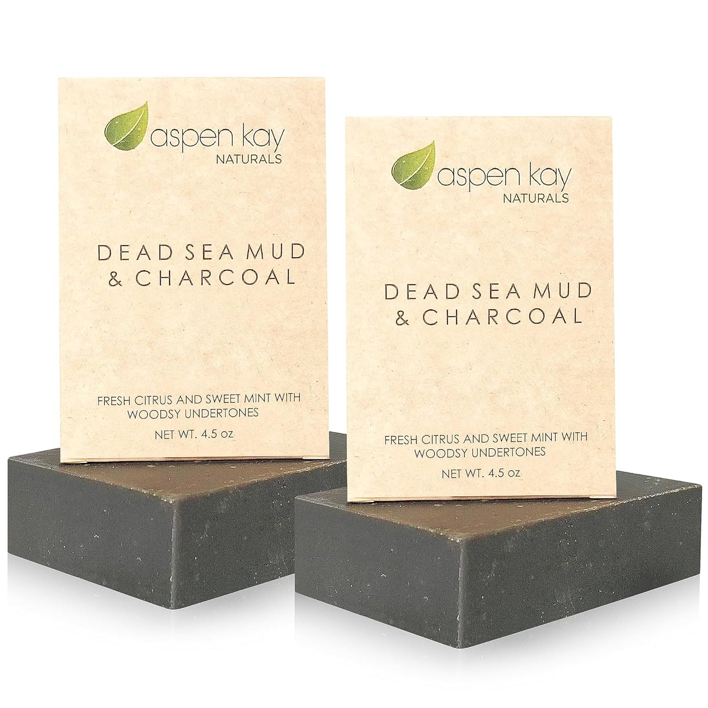 Aspen Kay Naturals Dead Sea Mud and Charcoal Soap Bar. With Organic Shea Butter & Pure Essential Oils. Charcoal Face Wash for Men, Women & Teens. (2 pack)