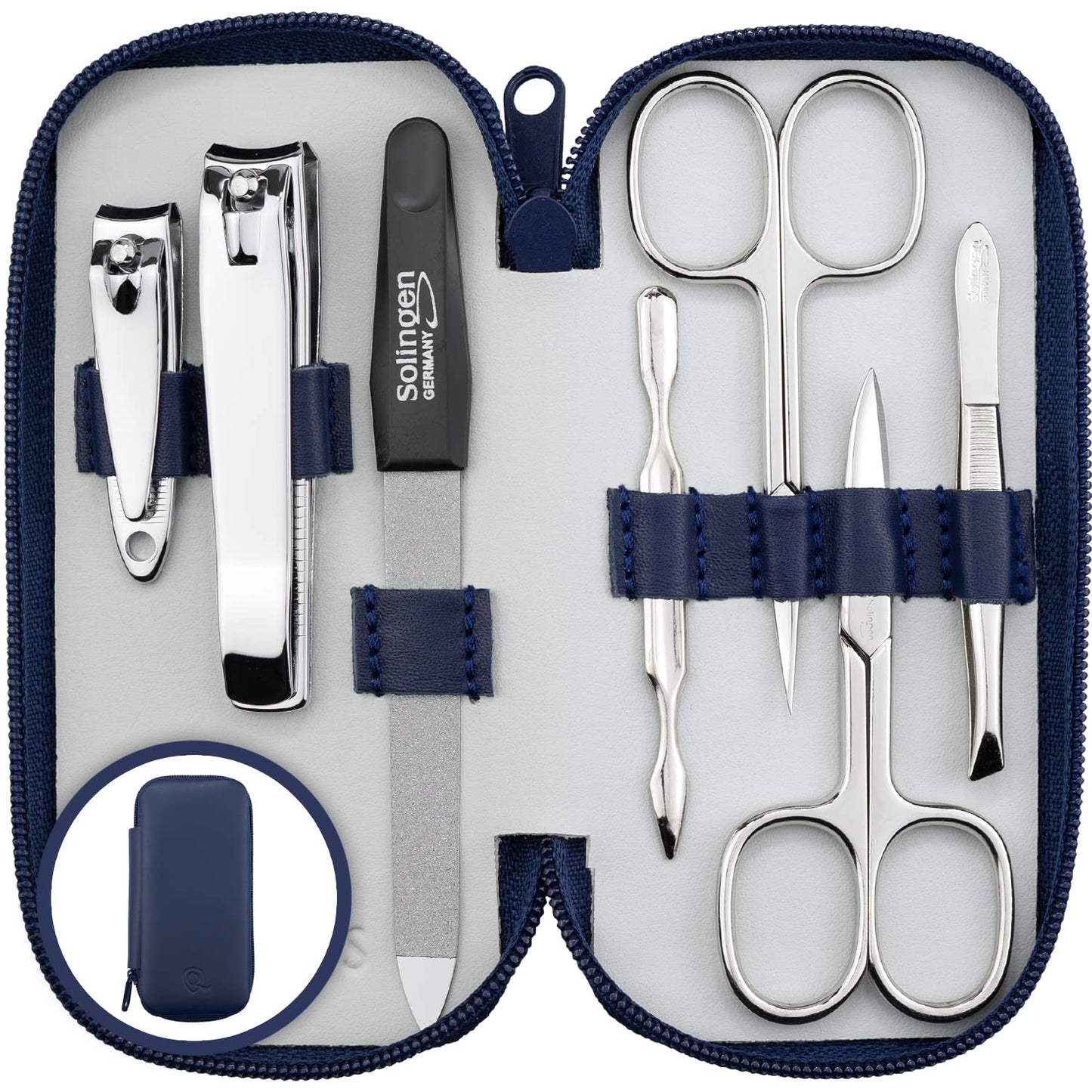 marQus Manicure Set Solingen Made in Germany - 7 Piece Exclusive Finger & Toe Nail Clippers Set in Real Leather case, Made in Solingen Germany