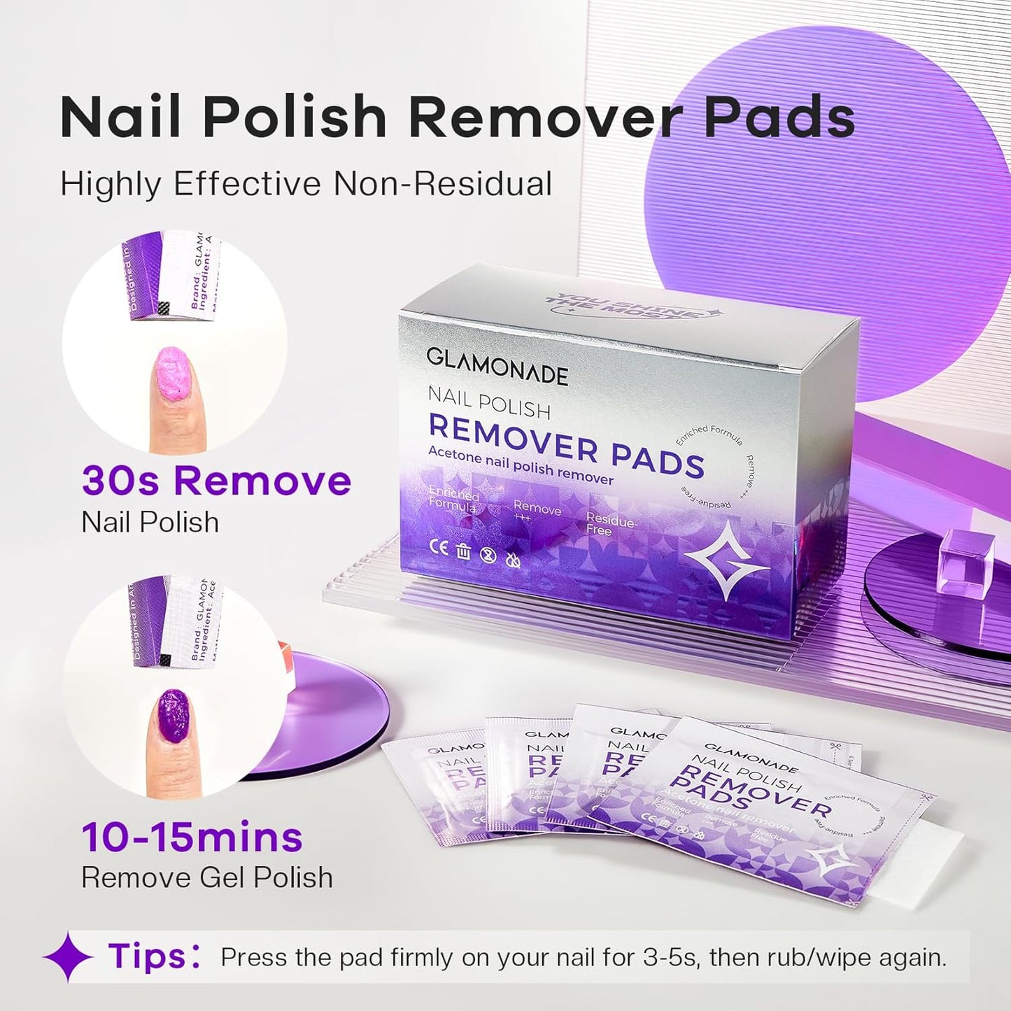 Nail Polish Remover Pads: Acetone Nail Polish Remover Wipes 50 PCS Professional Individually Wrapped Wet Wipes Rapidly Remove Gel Fingernail Polish Travel Kit for Home & Salon Supplies