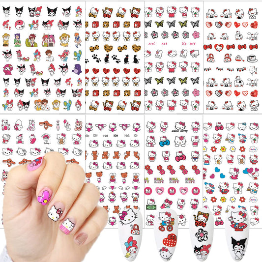 Cute Nail Art Stickers- 8 Sheets Kawaii Cartoon Nail Stickers 3D Self Adhesive Cute Cat Design Acrylic Nail Charms Designer Nail Decals for Women Girls DIY Manicure Decoration Supplies
