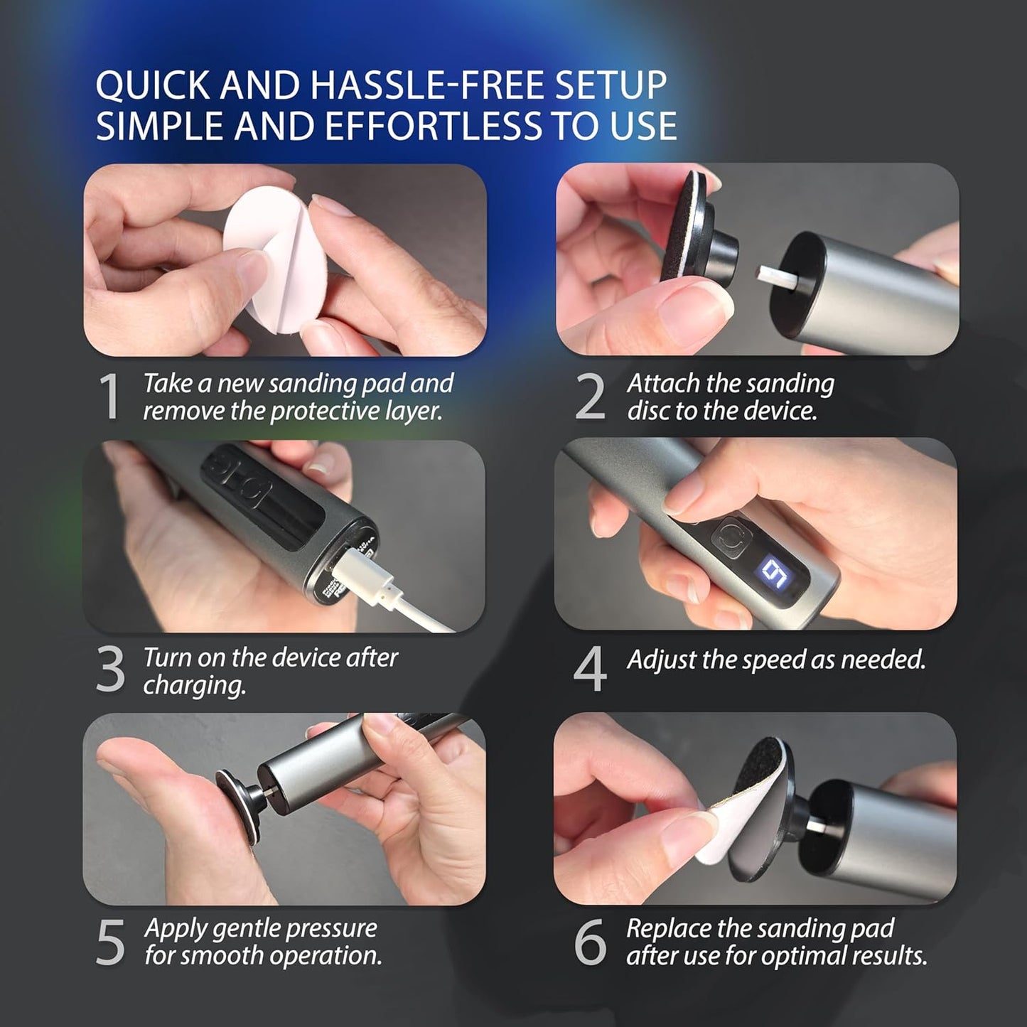 Electric Foot Callus Remover Rechargeable - Black Electric Foot Filer with 9 Speed Settings, Type-C Charging, and 60 Sanding Discs for Smooth Skin - Callus Remover for Feet