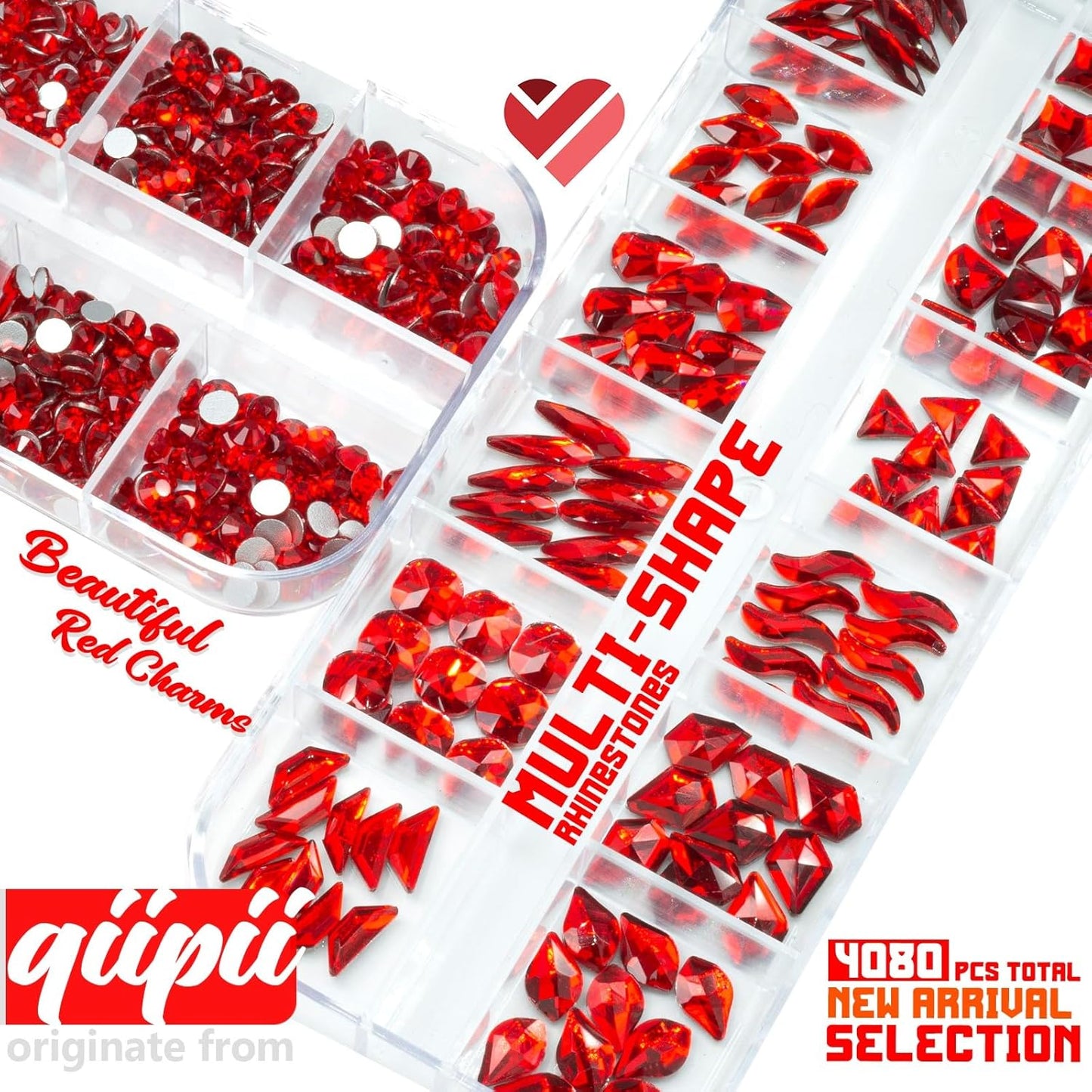 4080Pcs Red Nail Rhinestones Multi Shapes Ruby Rhinestones for Nails 1.5-4mm Crystal Gems Siam Red Round Flatback Beads Glass Stones Diamonds jewels Charms for Nails Face Eyes Makeup DIY Crafts