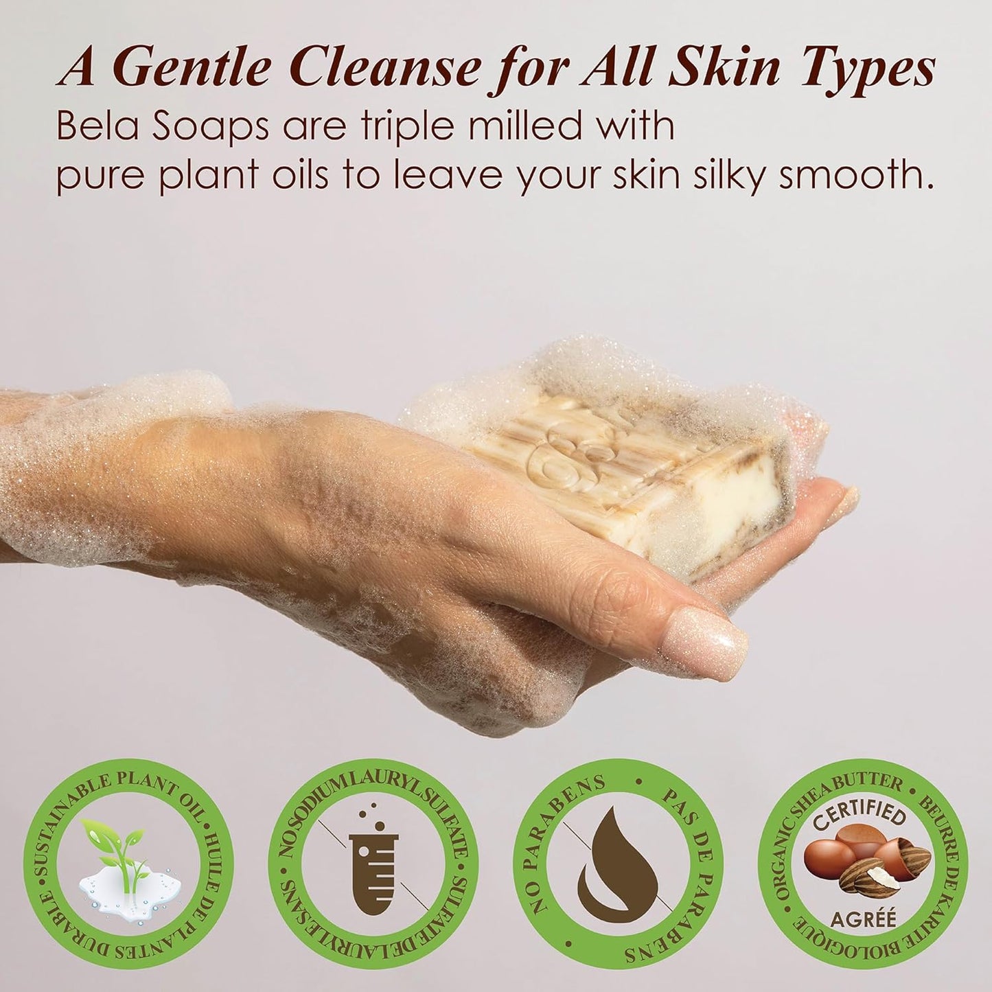 BELA Sandalwood Soap 3.3 OZ, Pack of 12 French Triple Milled Bar Soap with Organic Shea Butter, Hand, Face and Body Wash Bar, Made in Australia