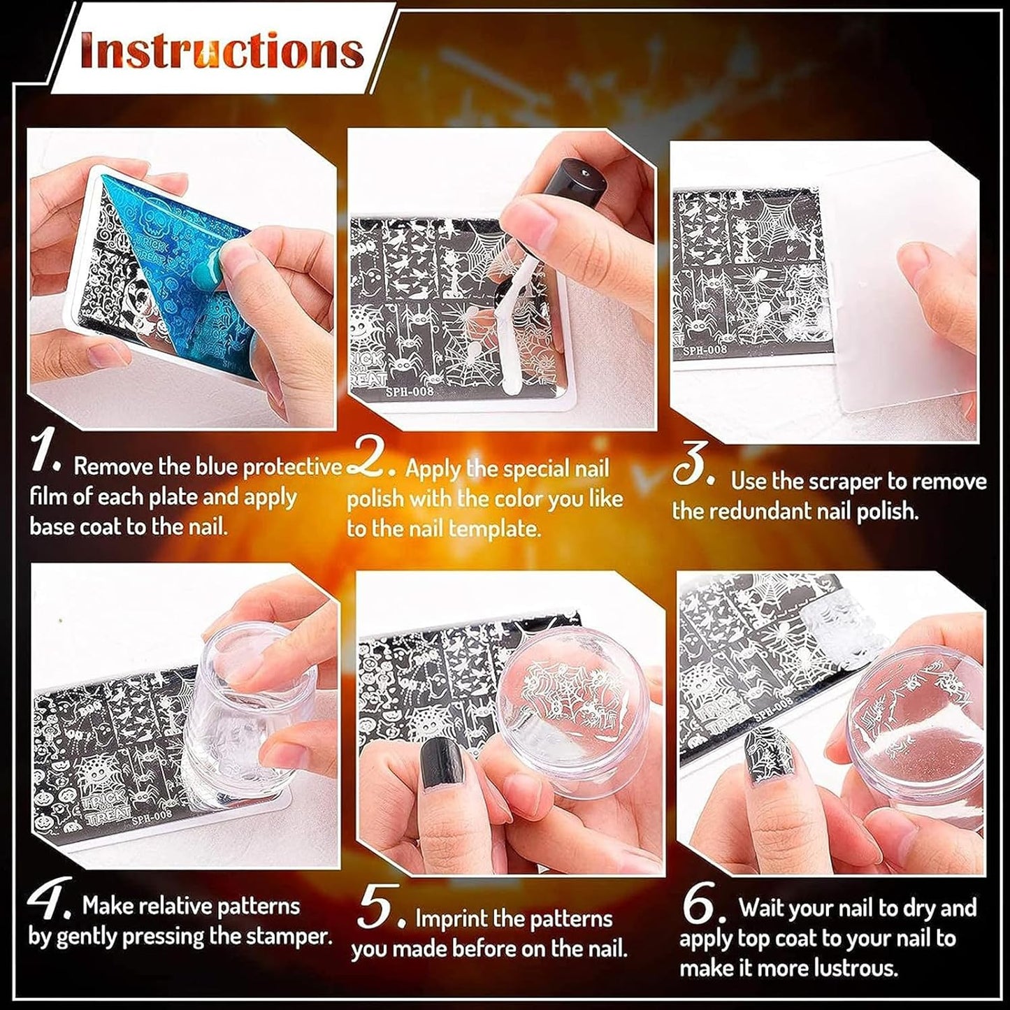 Whaline 6Pcs Preppy Nail Plates Stamping Set Heart Flower Butterfly Star Smiling Stamp Templates Groovy Nail Art Plates for DIY Print Manicure Salon Design Gift