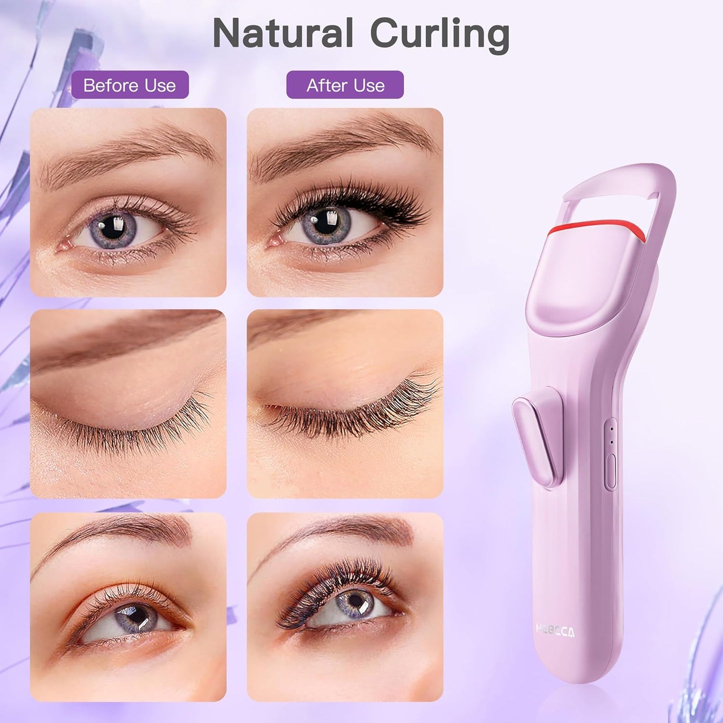 Heated Eyelash Curler Professional - Eye Lashes Curler with Innovative Heating Silicone, Electric Eyelashes Curler with 600mAh Rechargeable Battery EC4001 (Voilet)