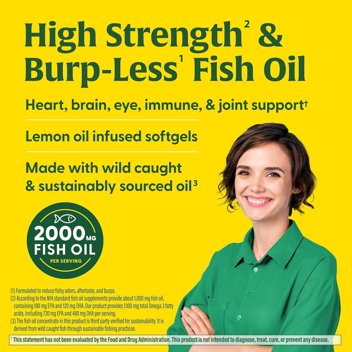 MegaFood 2000mg Fish Oil Omega 3 Supplements - Burp-Less & Lemon Oil Infused - Heart, Brain, Eye, Joint & Immune Support Supplement - 1200mg EPA & DHA Per Serving - 90 Softgels, 45 Servings