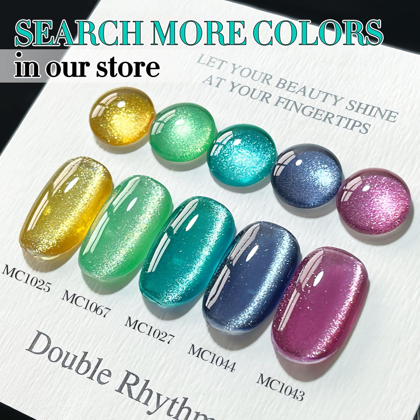 Double Rhythm 0.5 OZ Cat Eye Gel Polish with Magnet 15ML Holographic Glitter Shimmer Translucent Jelly Color Magnetic Gel Polish Salon DIY at Home (Teal-MC1027)