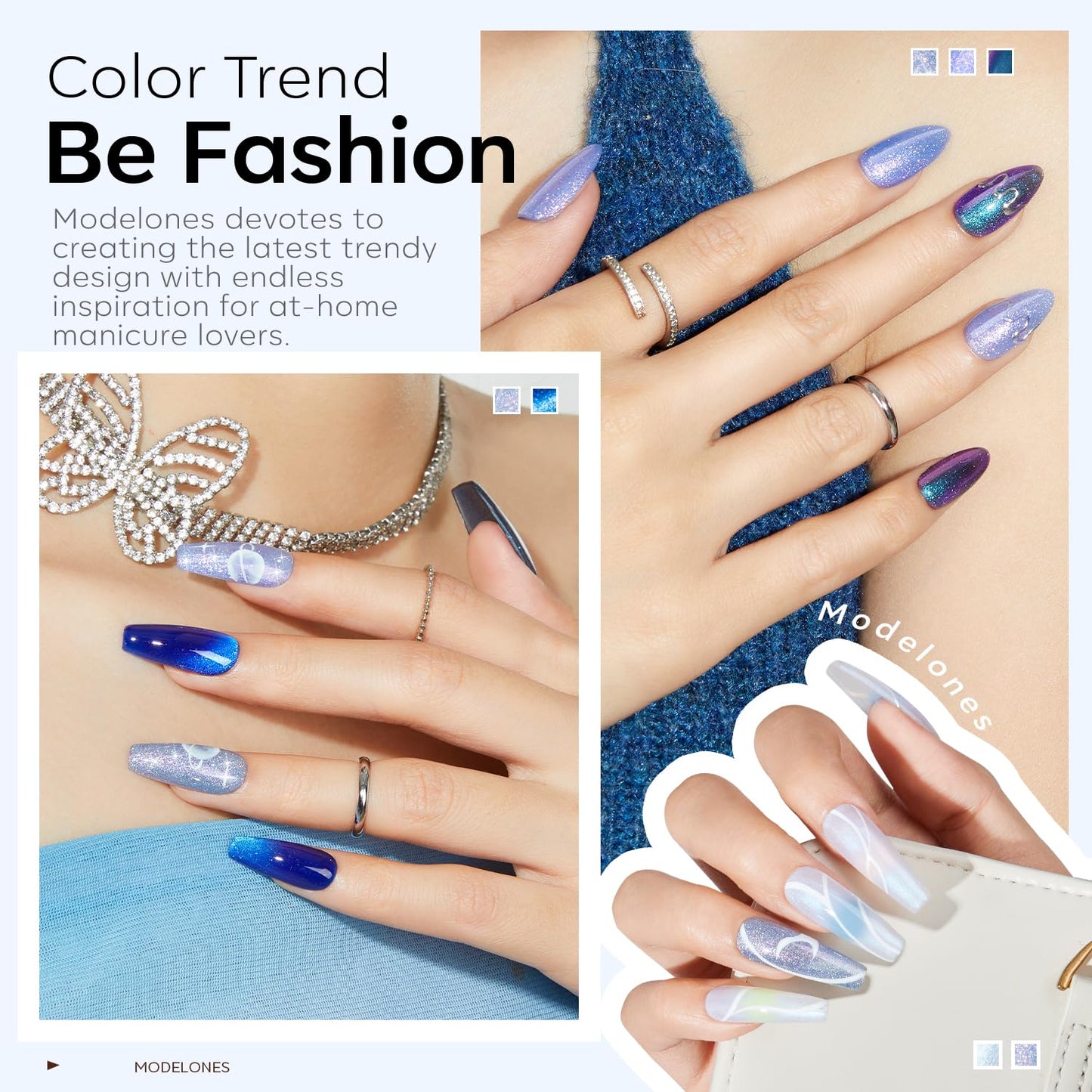 modelones Gel Nail Polish Set, 6 Colors Fall Winter Icy Blue Collection Glitter Gel Polish Galaxy White Dark Blue 9D Cat Eye Nail Polish with Magnet Soak Off Led Nail Art Kit Salon DIY Gift