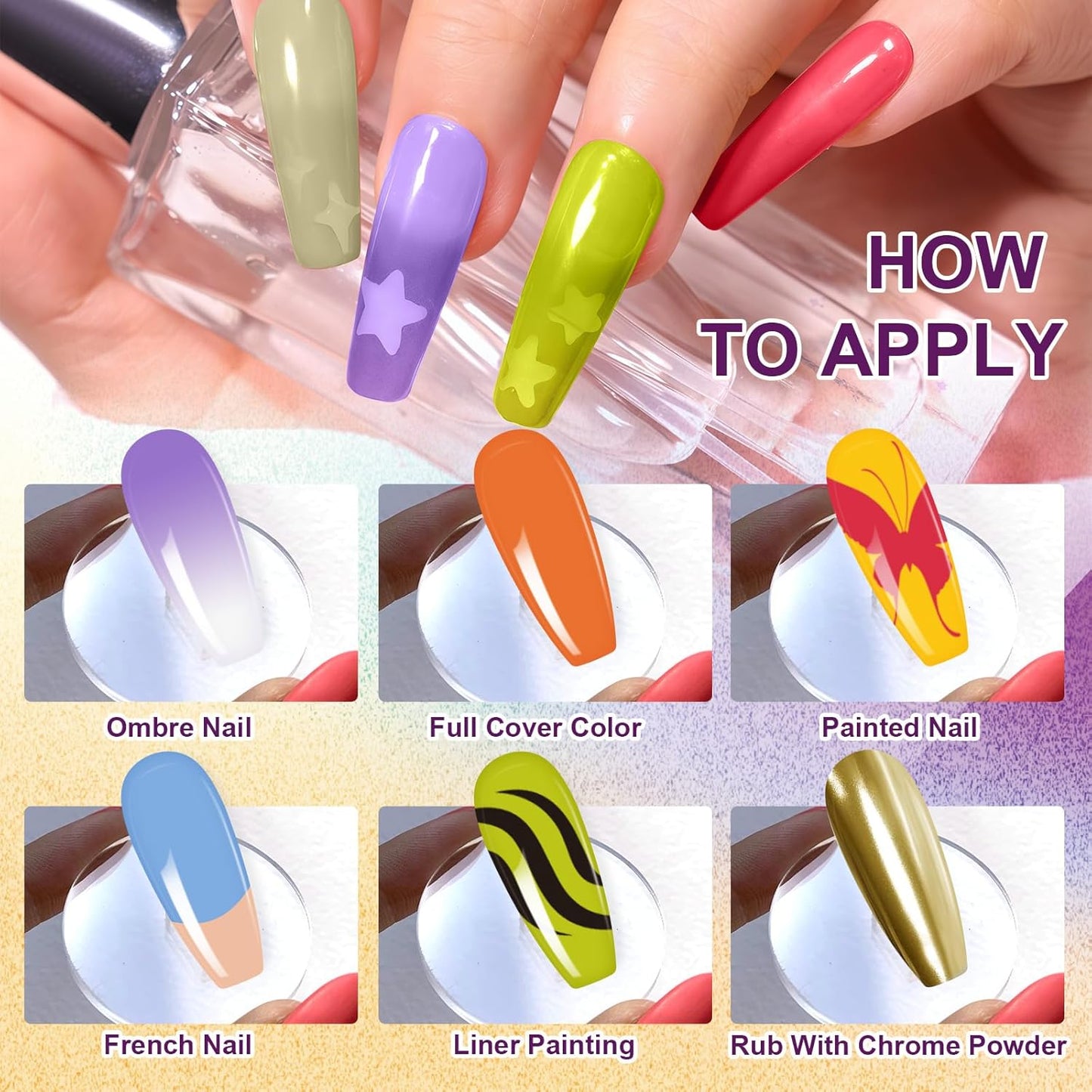 Gradient Painting Gel, 9 Bright Colors Ombre Gel Nail Polish Orange Yellow Blue for Pigment Pat Aura Nails French Manicure Soak Off UV Long-lasting Home Salon DIY Nail Art Joy Tints
