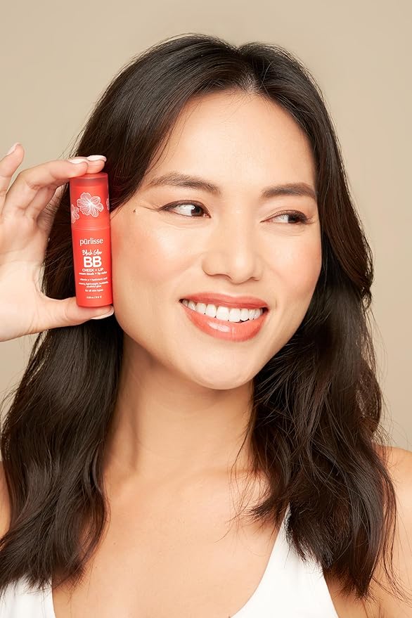 pürlisse Blush Glow BB Lip and Cheek Tint - Hydrating & Buildable 2-in-1 Cream Blush Stick for Cheeks & Lips - Formulated with Nourishing Vitamin E & Hyaluronic Acid - Moving Mauve (.28 oz)